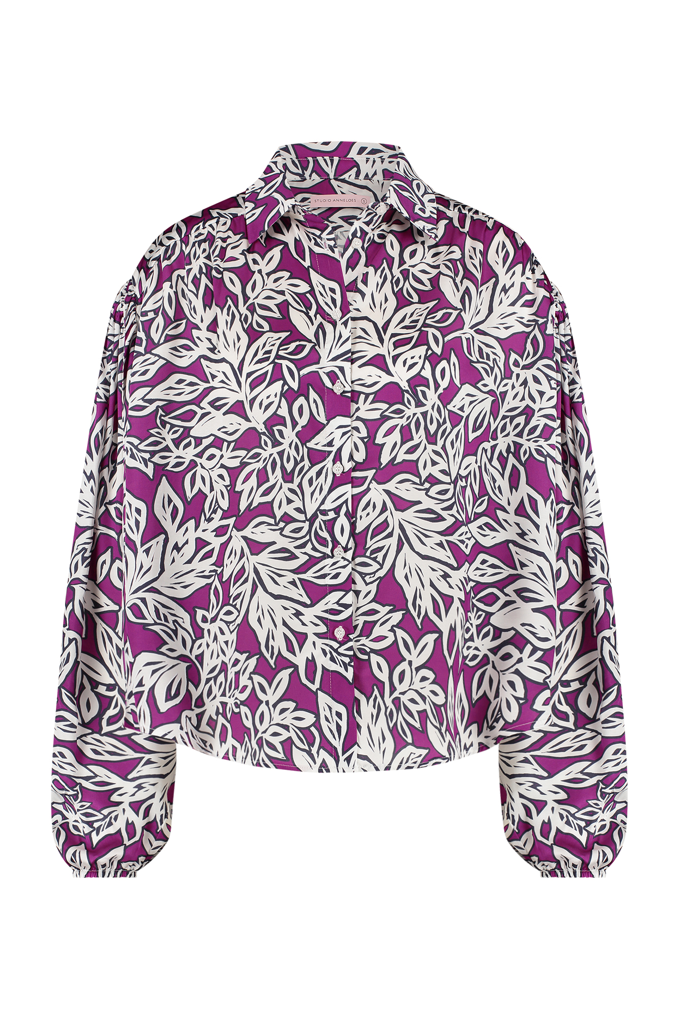 Blouse Studio Anneloes Esmee Satin Blouse Print Magenta Off White