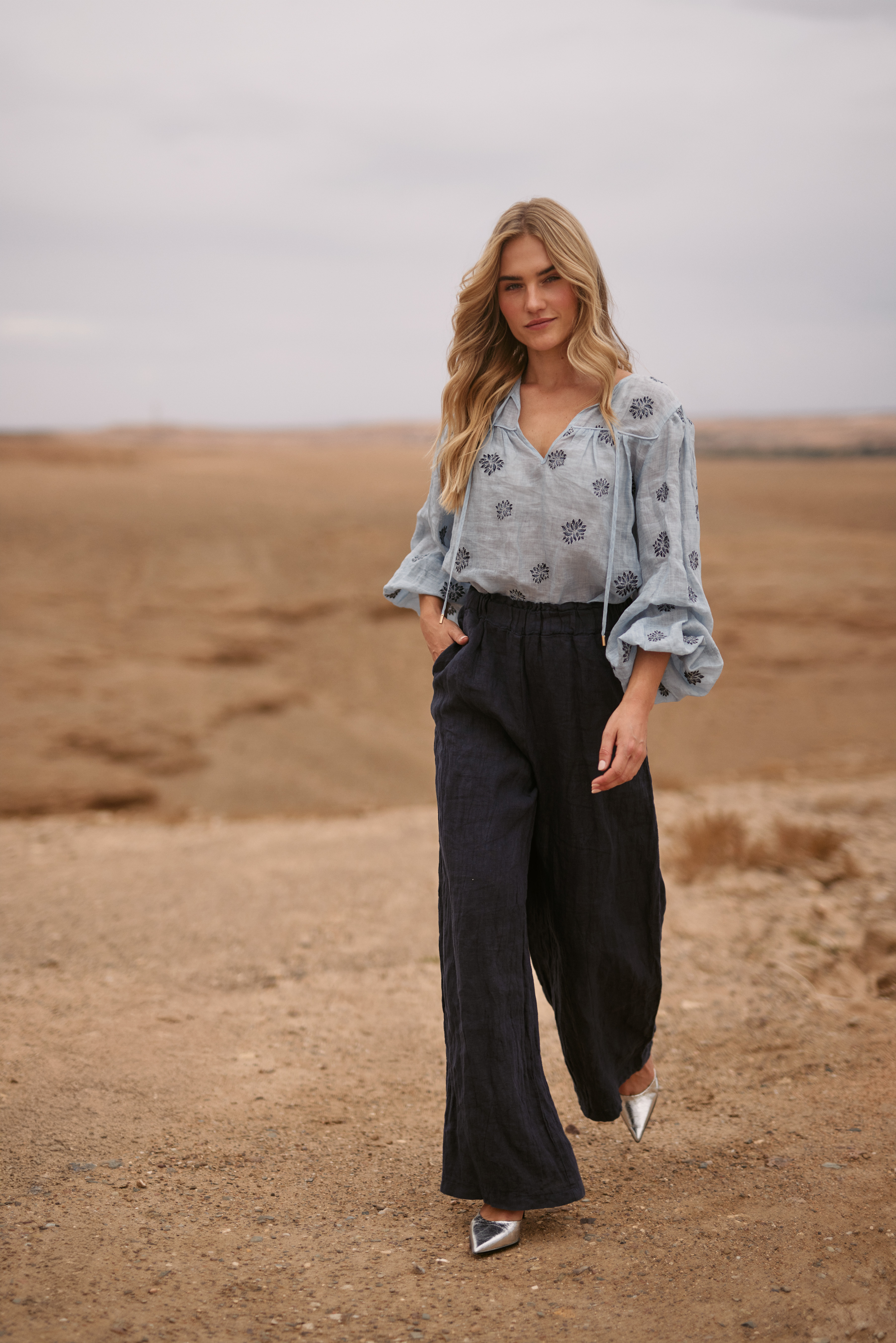 NUKUS Kaoutar Blouse Embroidery | Sky Blue