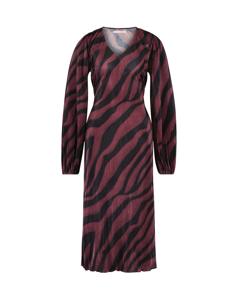 Freebird Jurk Malia Plisse Ls Dress Deep Red Animal Tijger Print