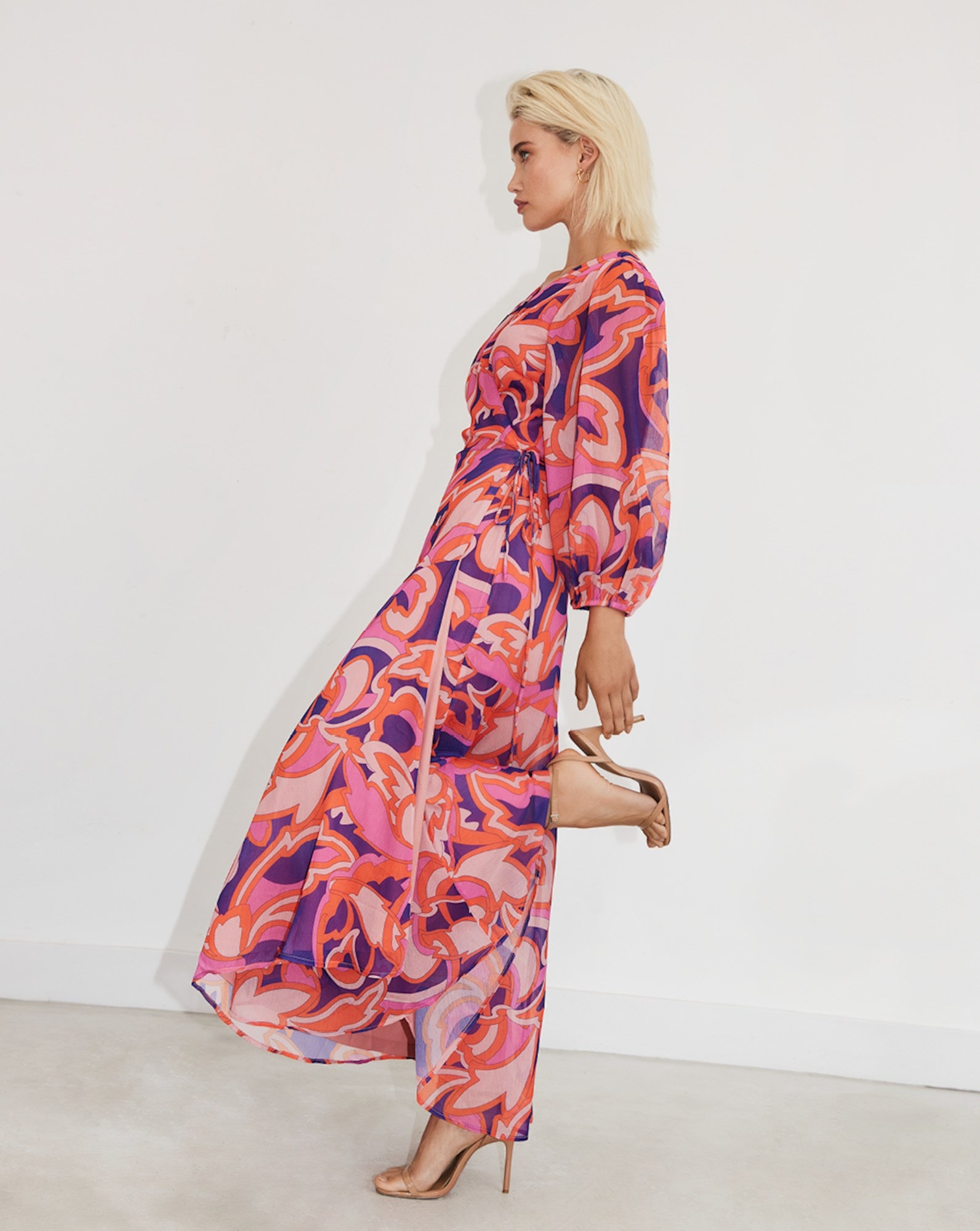 Freebird Maxi Jurk Belia Print Crinkle Bright Pink