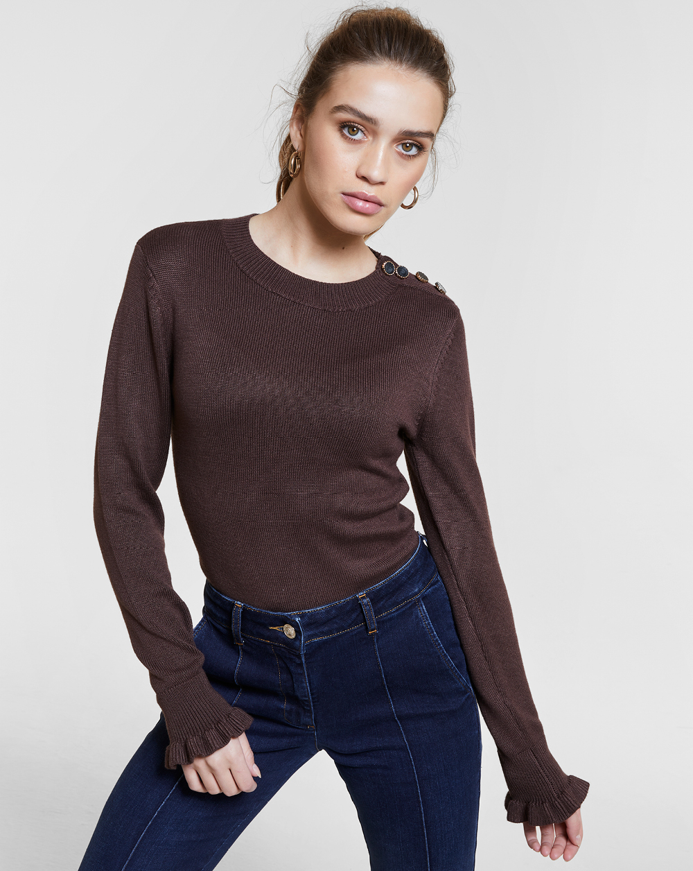 Freebird Top Milo Trumpet Knit Viscose Brown Bruin