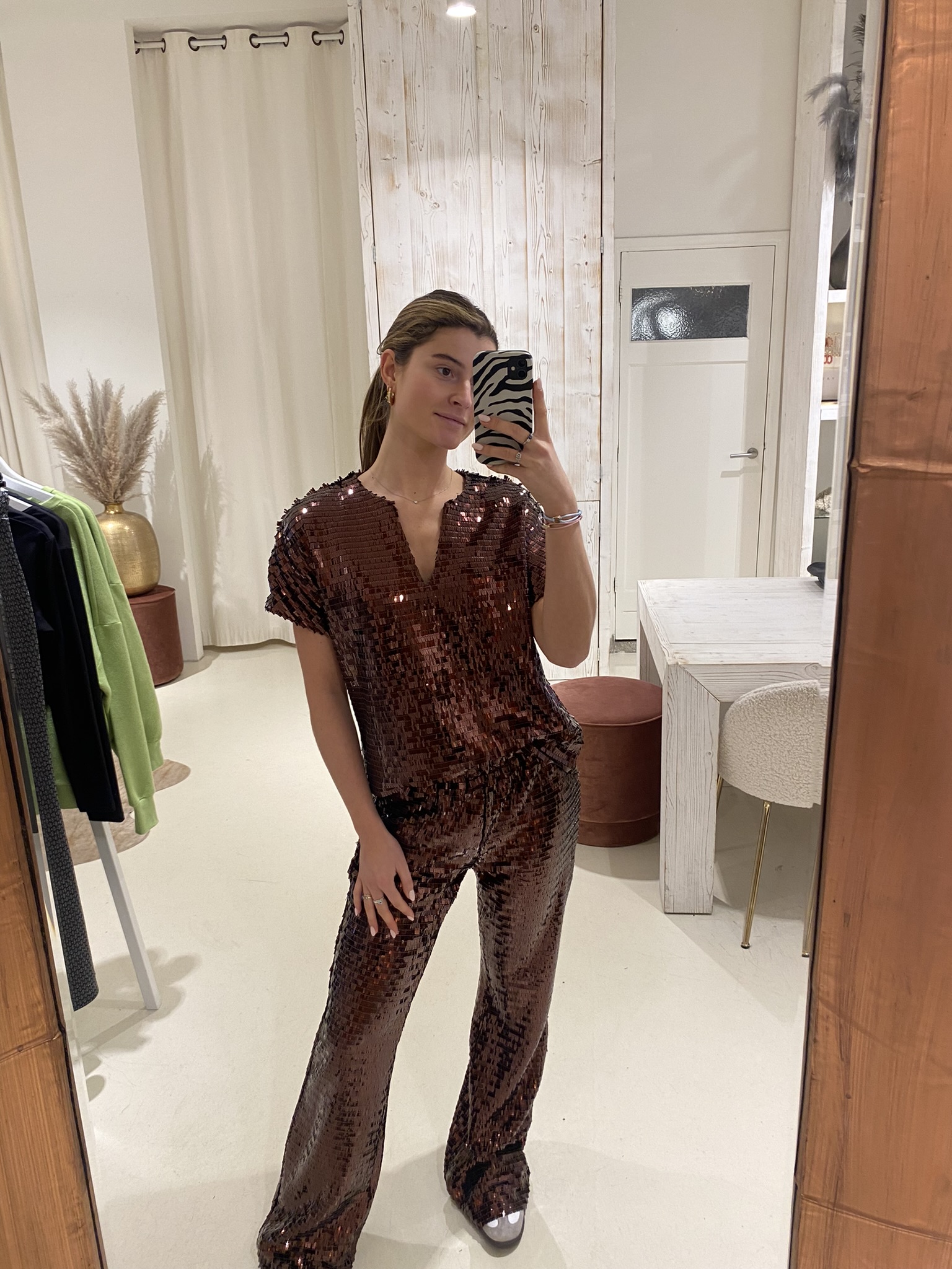 Pailletten Top Bruin