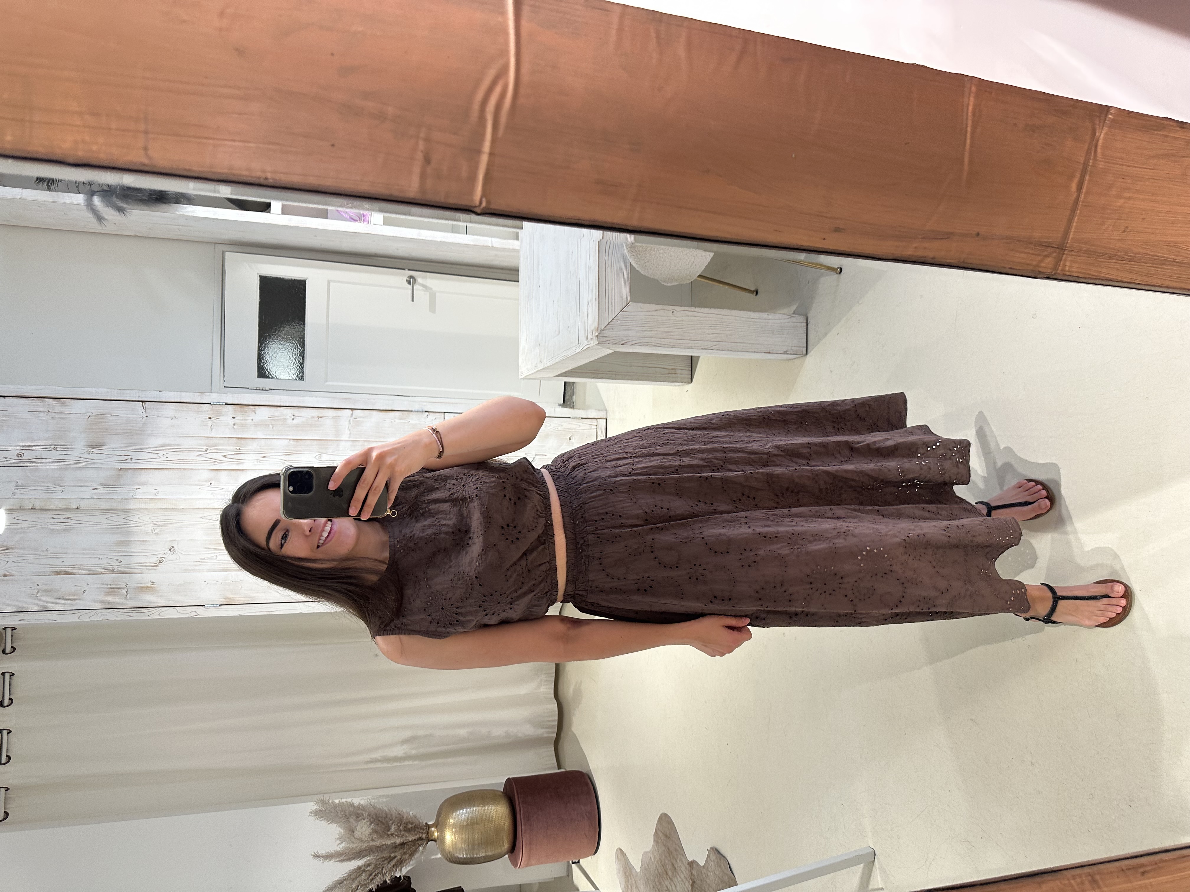 Broderie Set Rok en Top Bruin