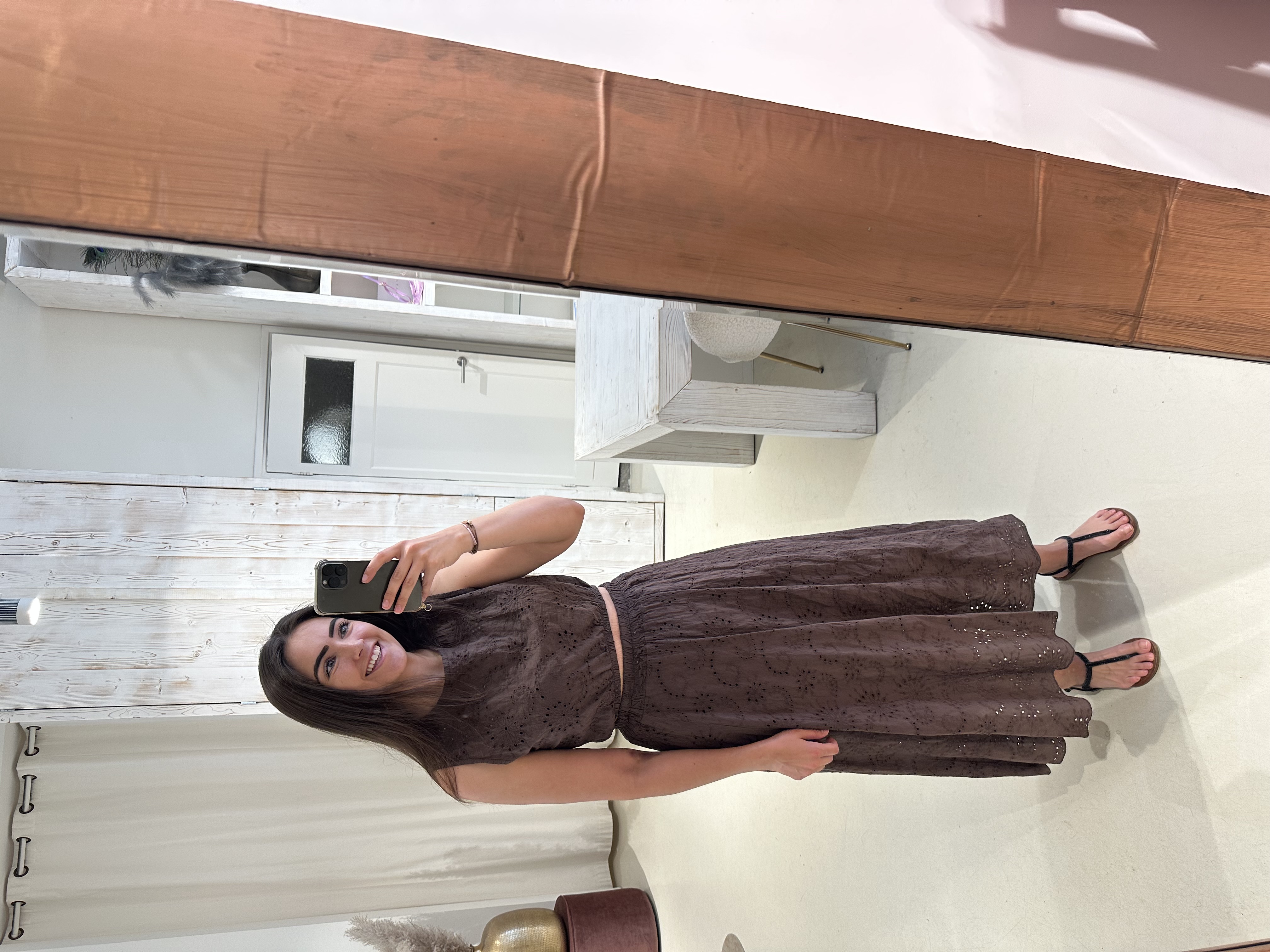 Broderie Set Rok en Top Bruin