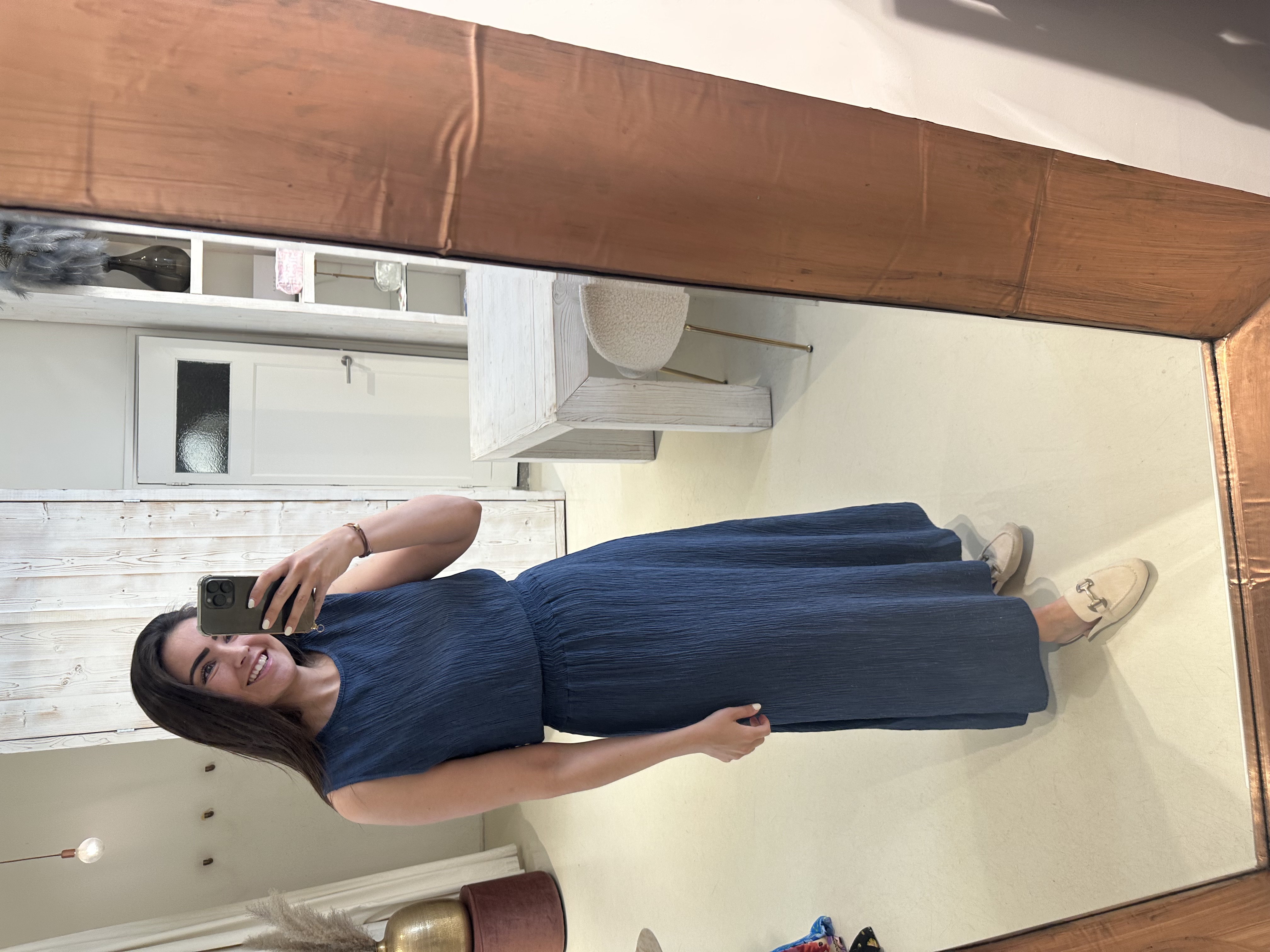 Lurex Set Rok en Top Crinkle Jeans Blauw