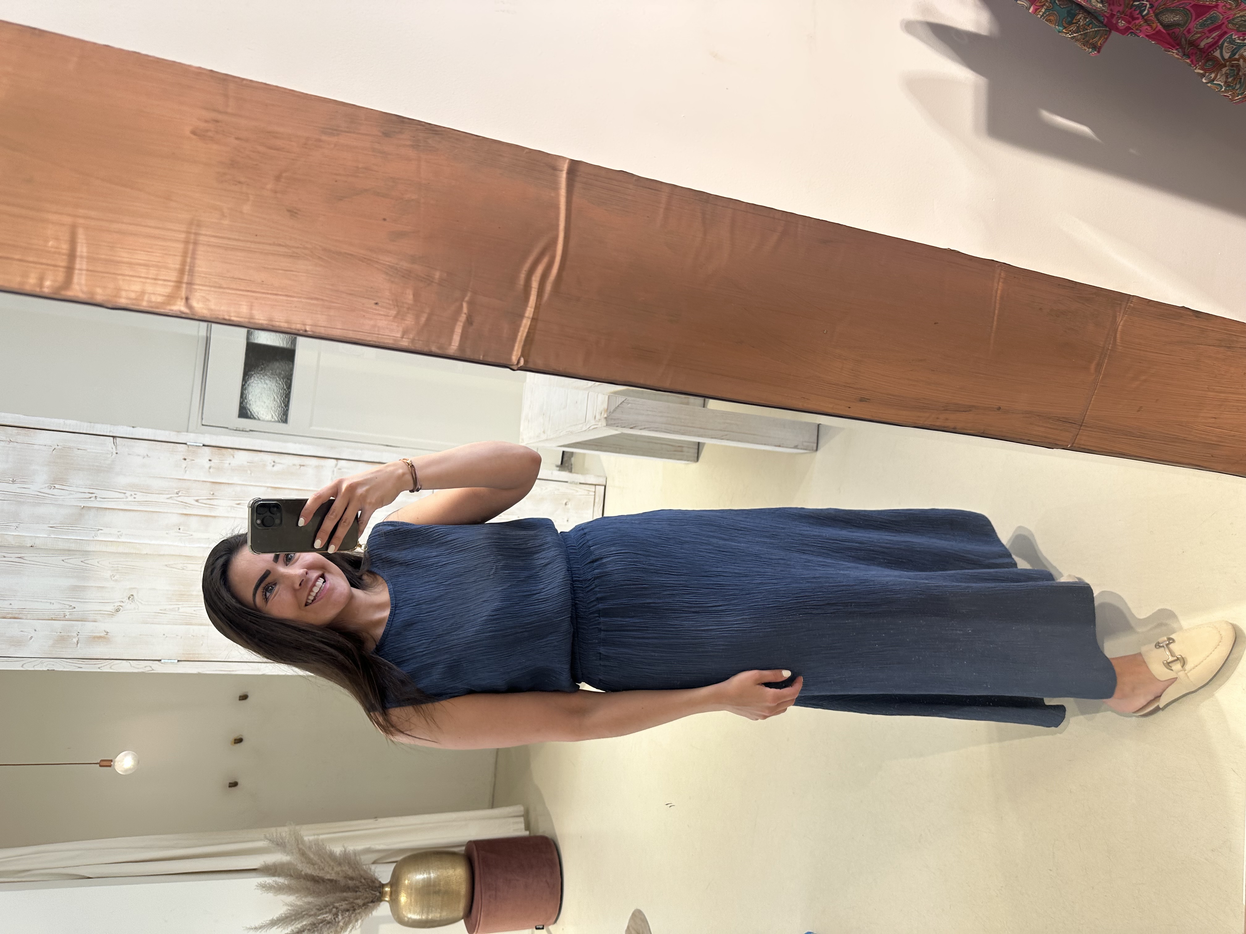 Lurex Set Rok en Top Crinkle Jeans Blauw