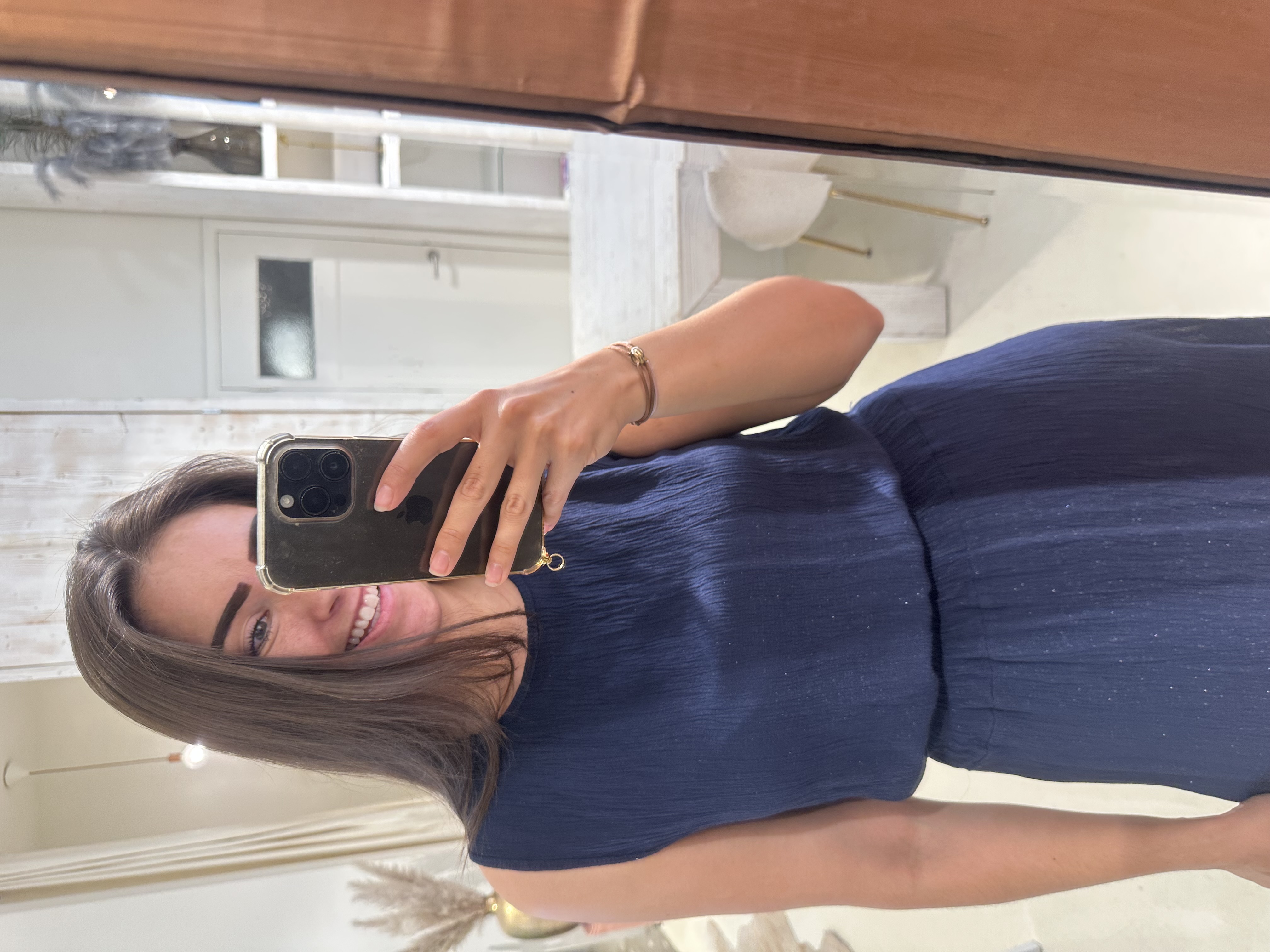 Lurex Set Rok en Top Crinkle Donker Blauw