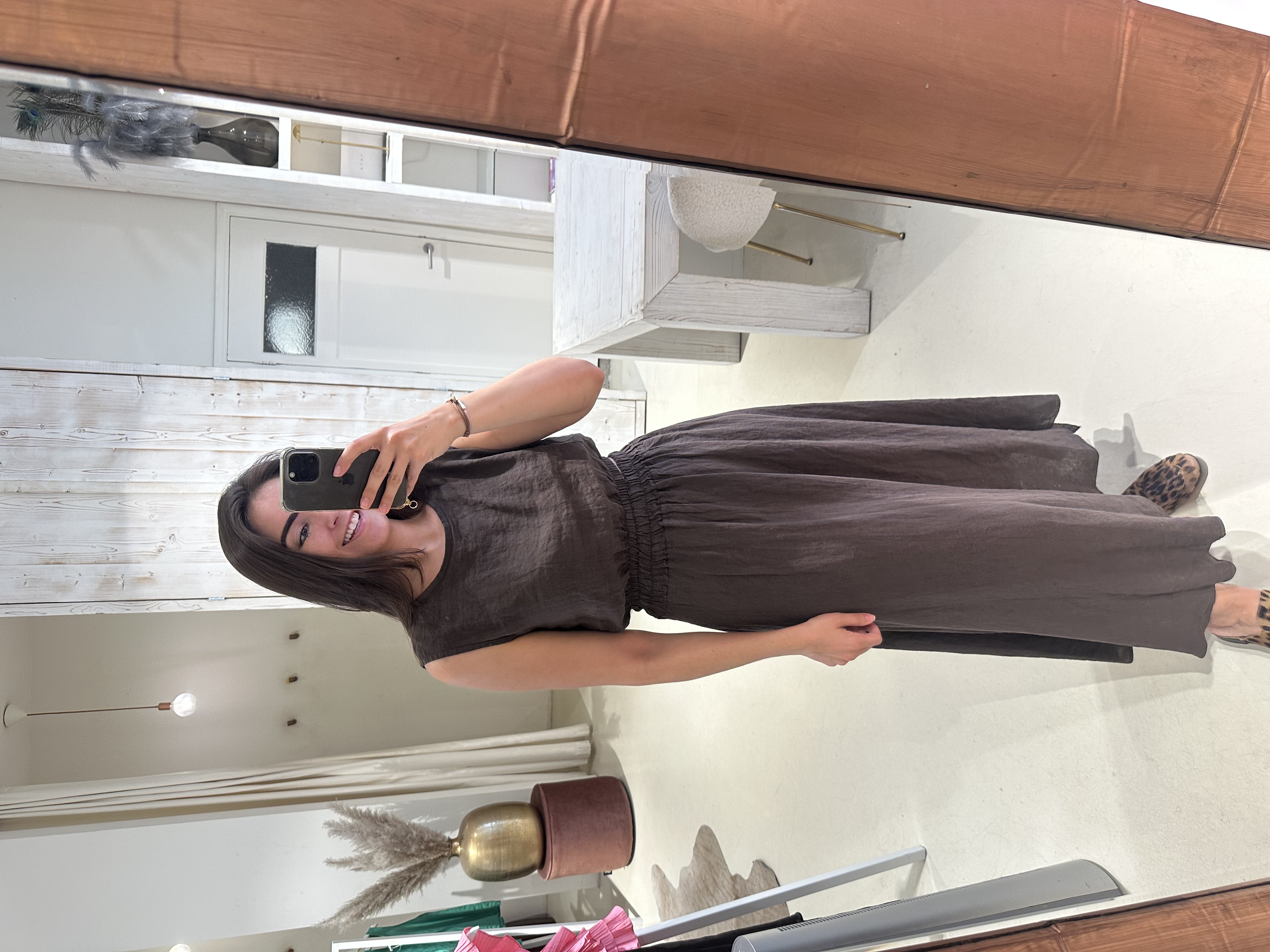Linnen Set Rok en Top Bruin