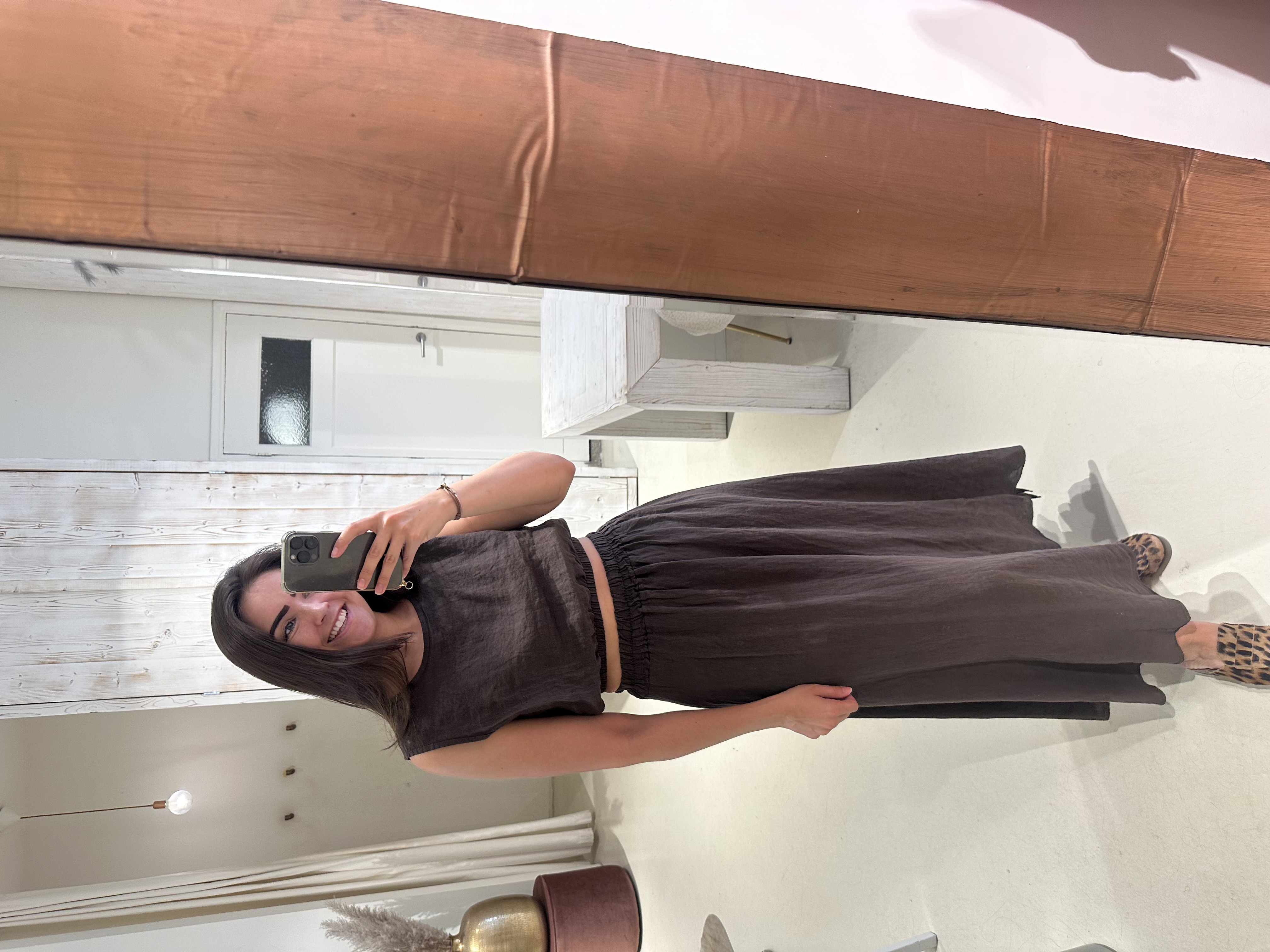 Linnen Set Rok en Top Bruin
