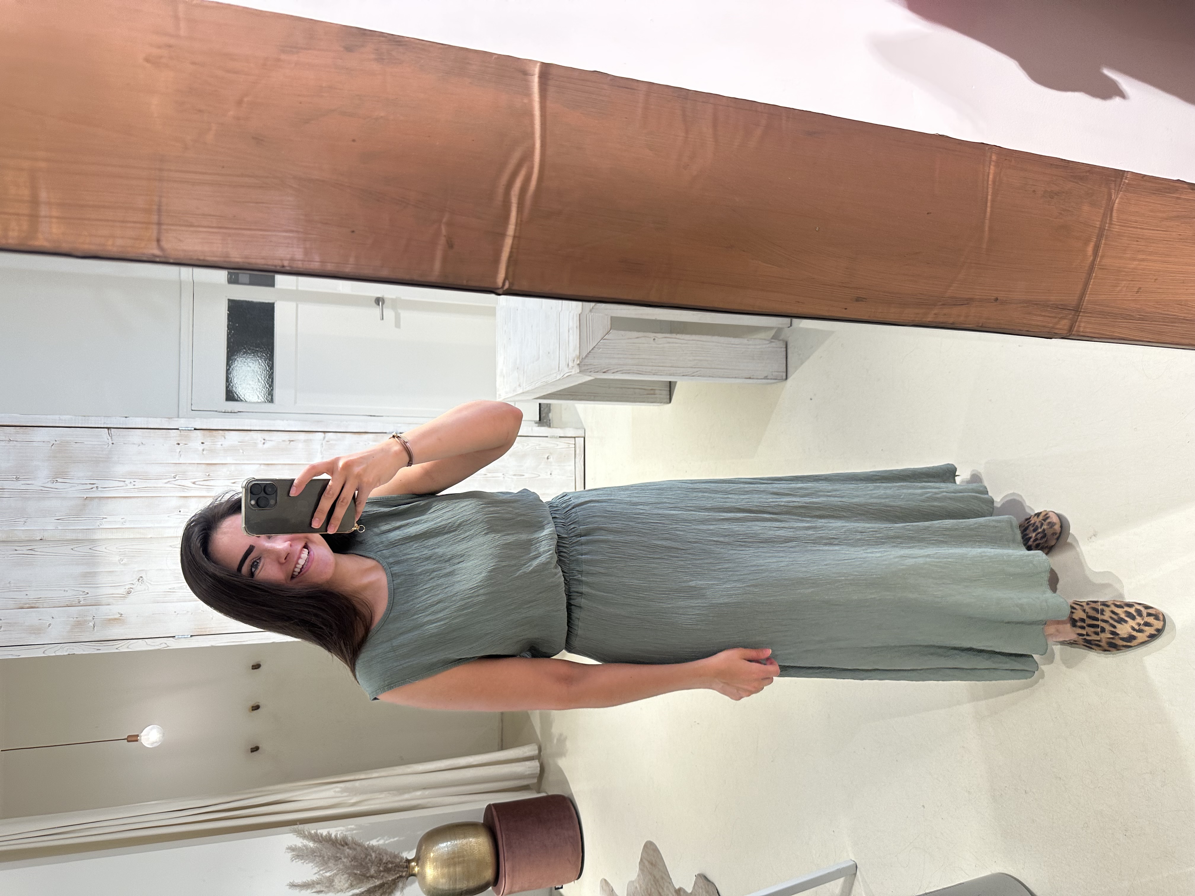 Lurex Set Rok en Top Khaki Army Groen