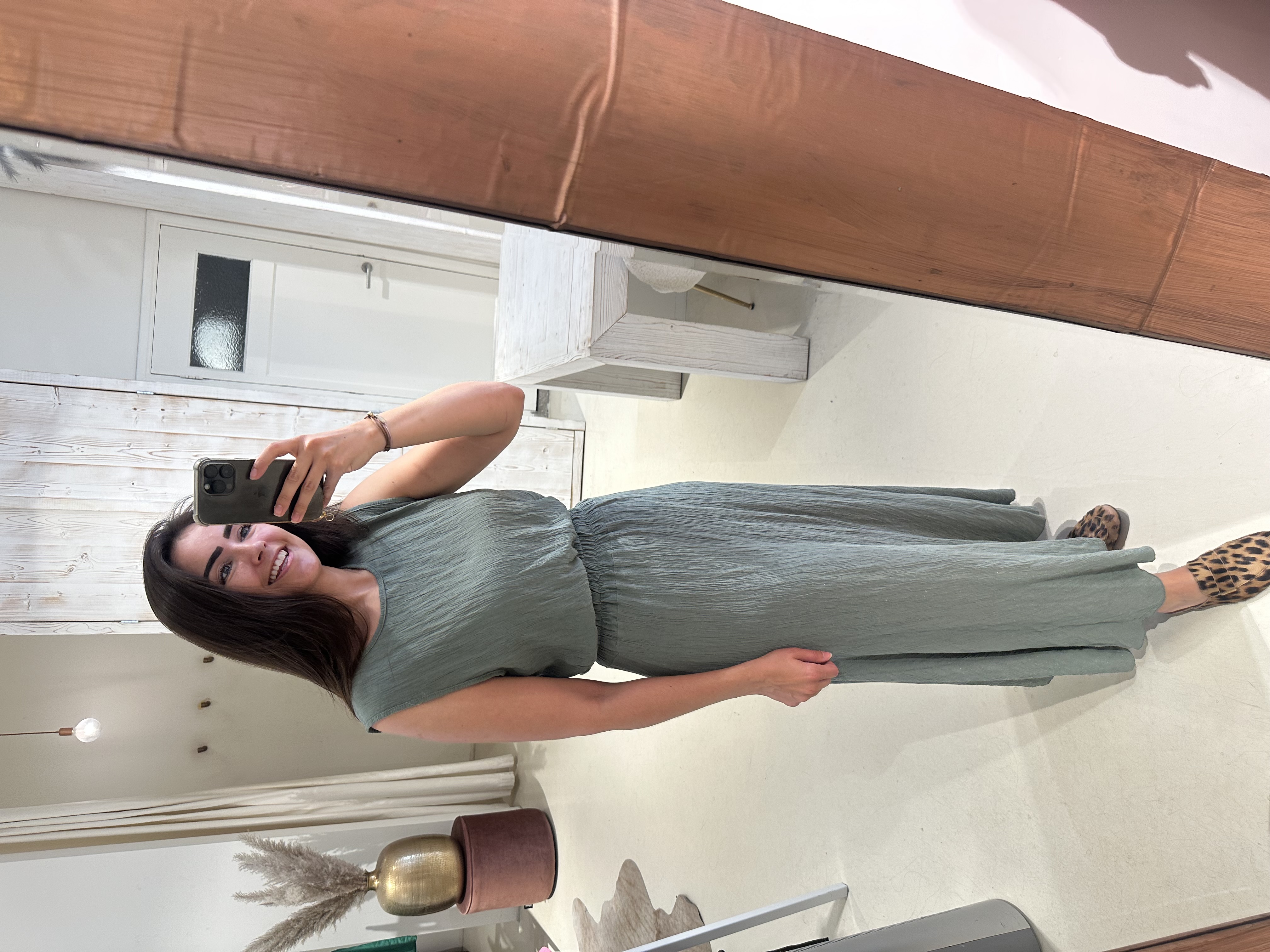 Lurex Set Rok en Top Khaki Army Groen