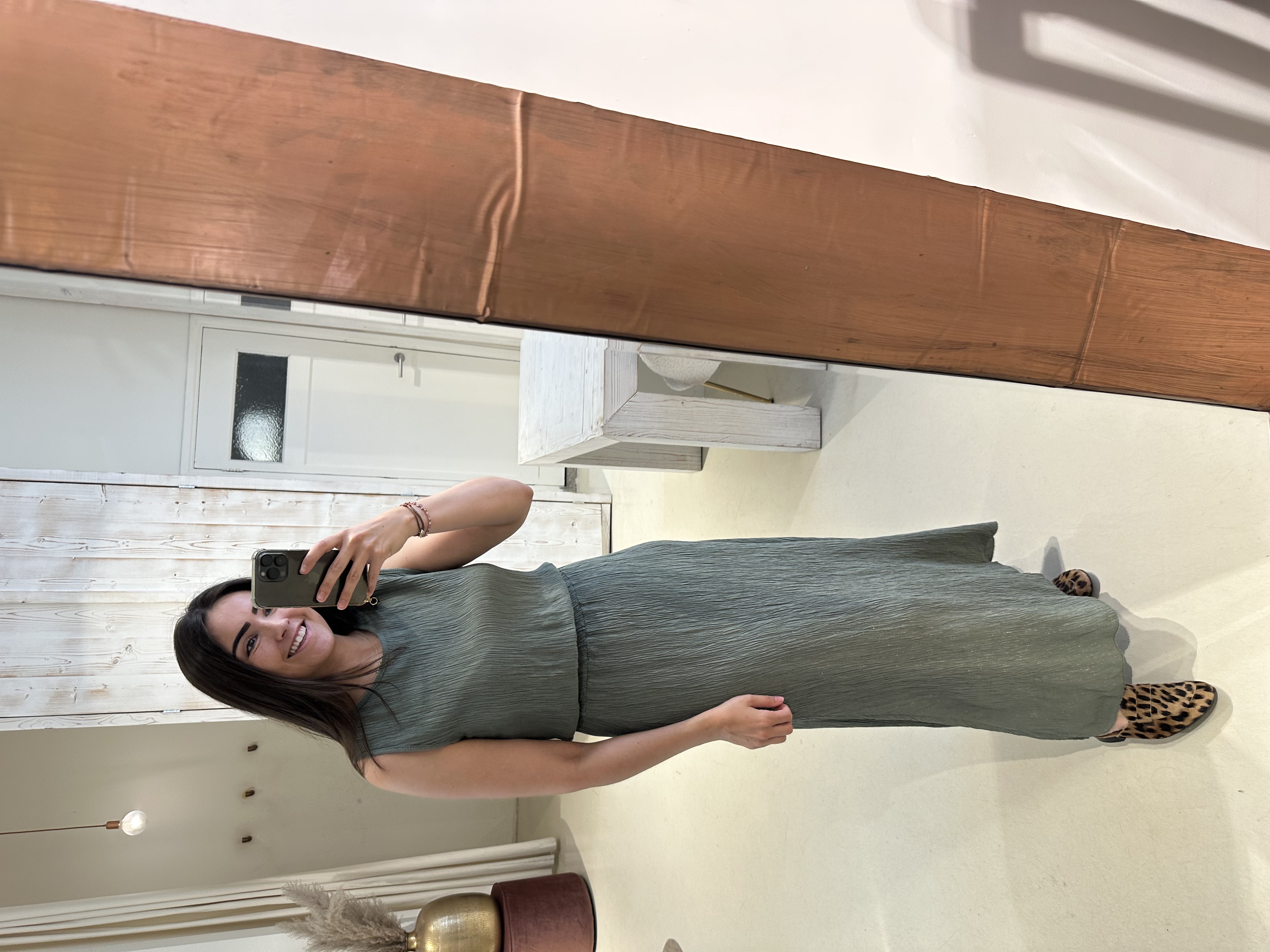 Lurex Set Rok en Top Khaki Army Groen