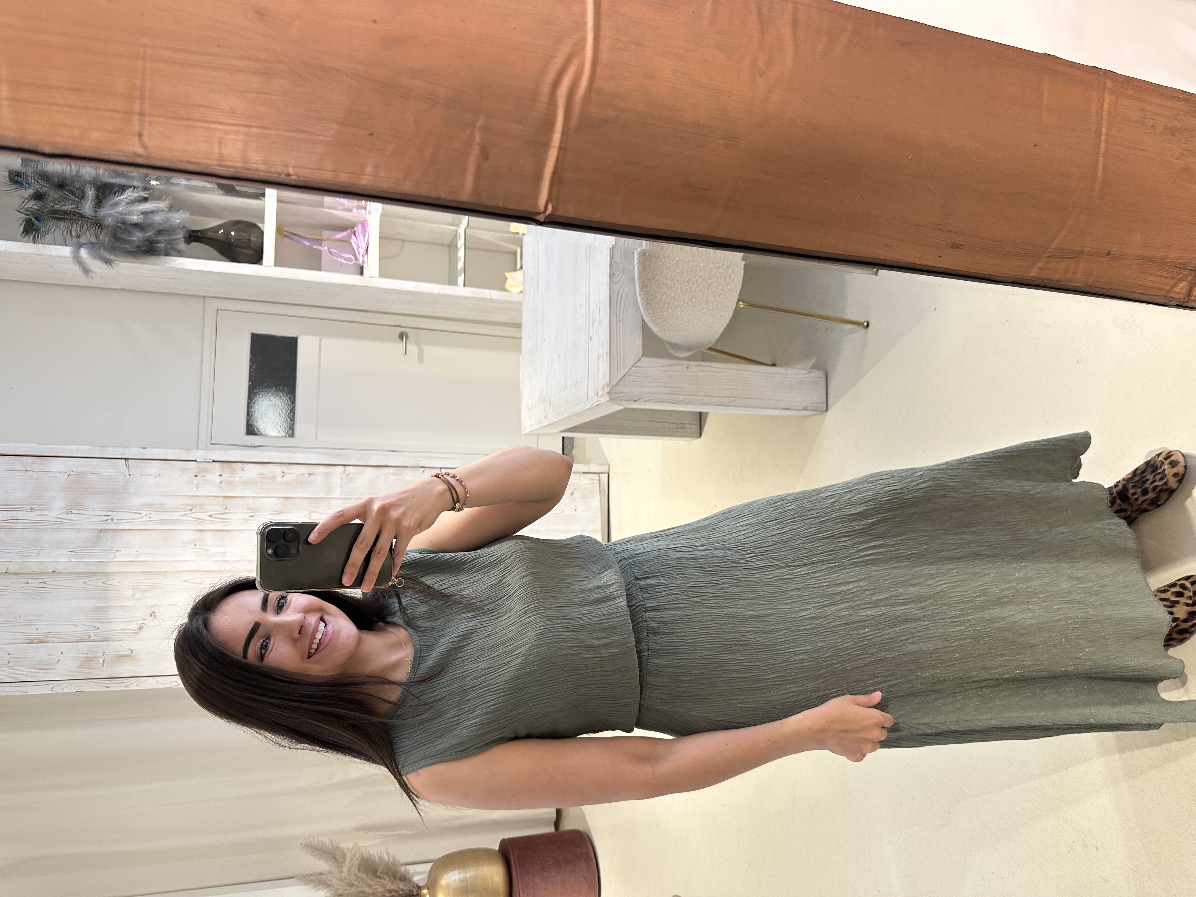 Lurex Set Rok en Top Khaki Army Groen
