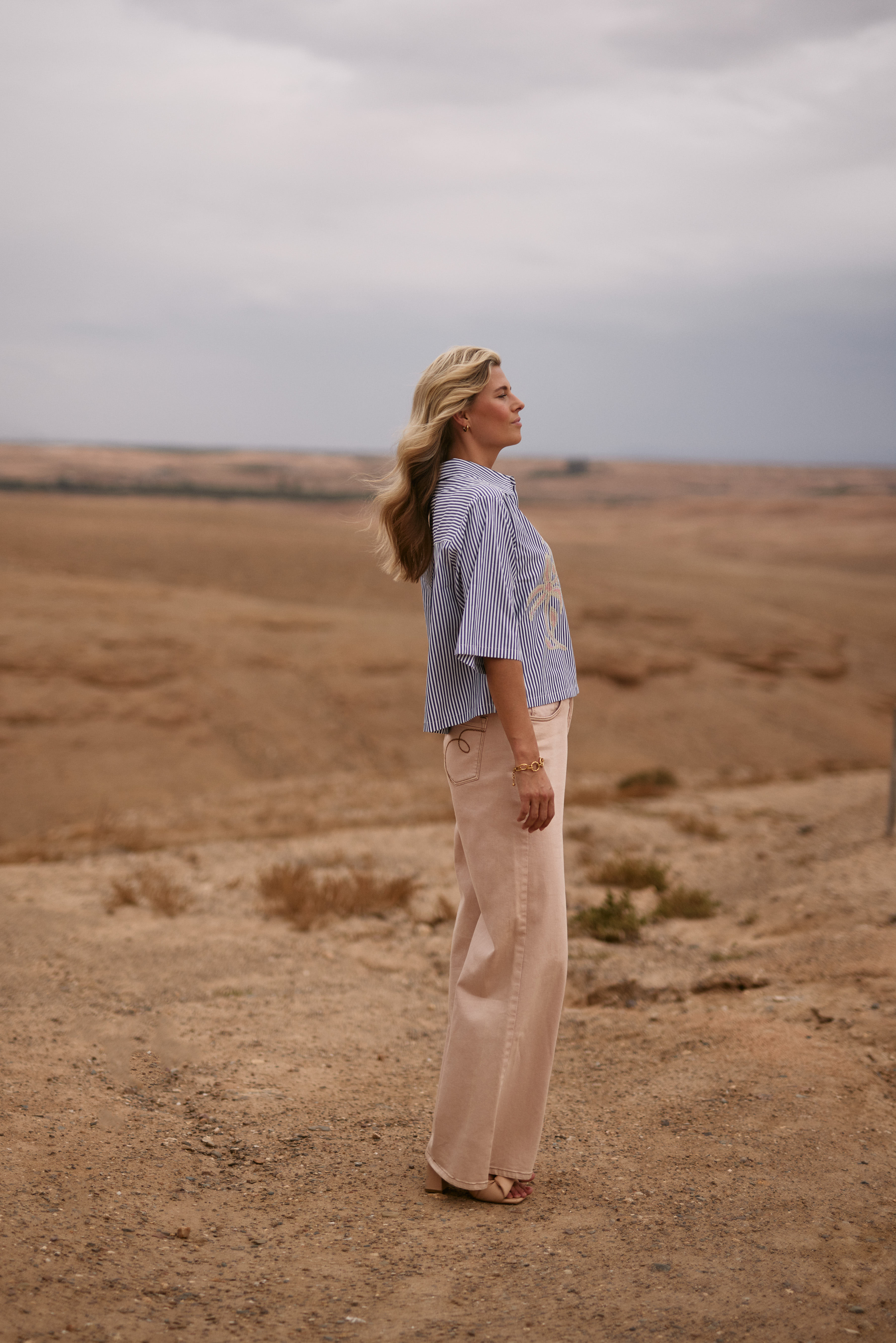 NUKUS Isa blouse Streep Donker Blauw  Stripe Navy Off White