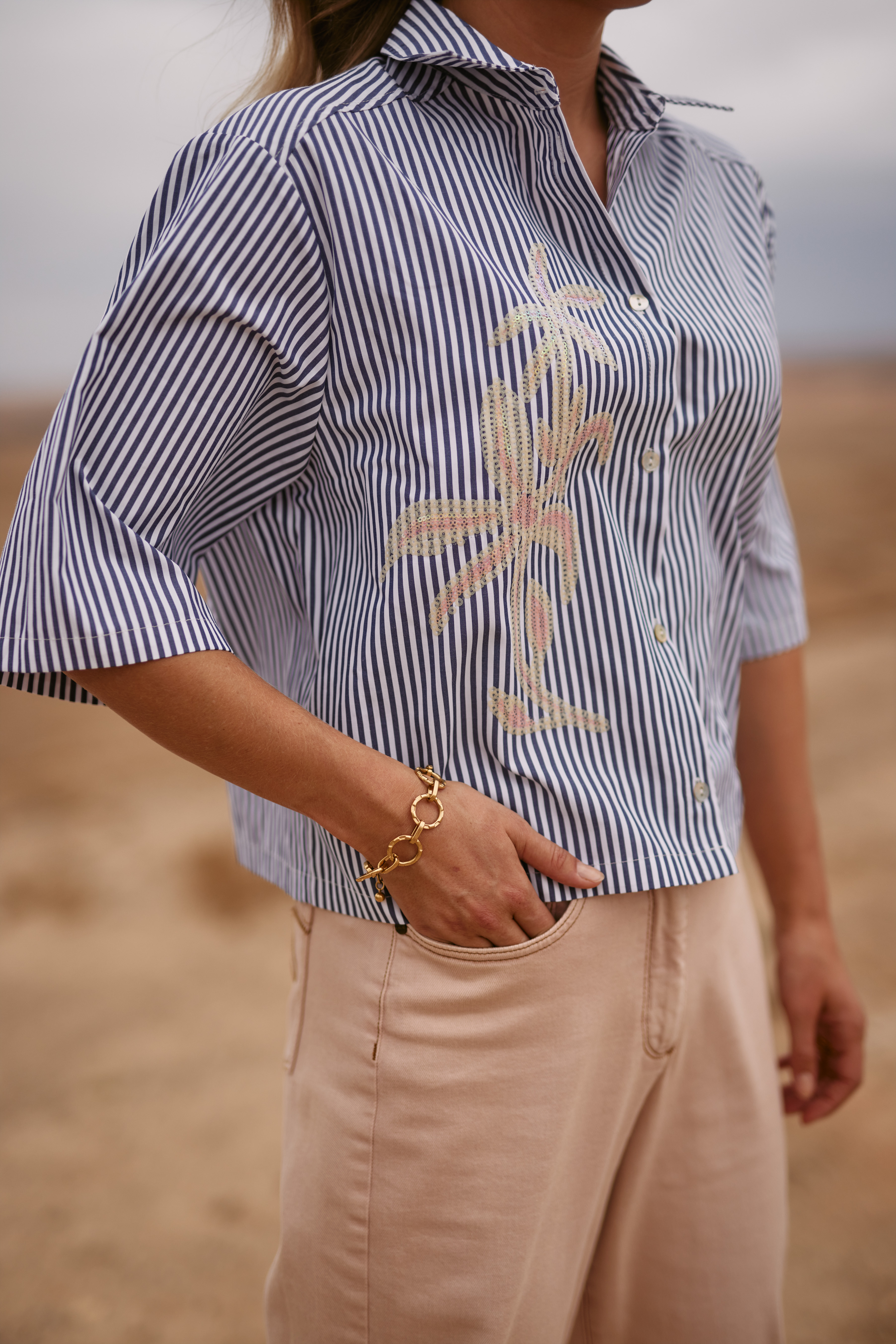 NUKUS Isa blouse Streep Donker Blauw  Stripe Navy Off White