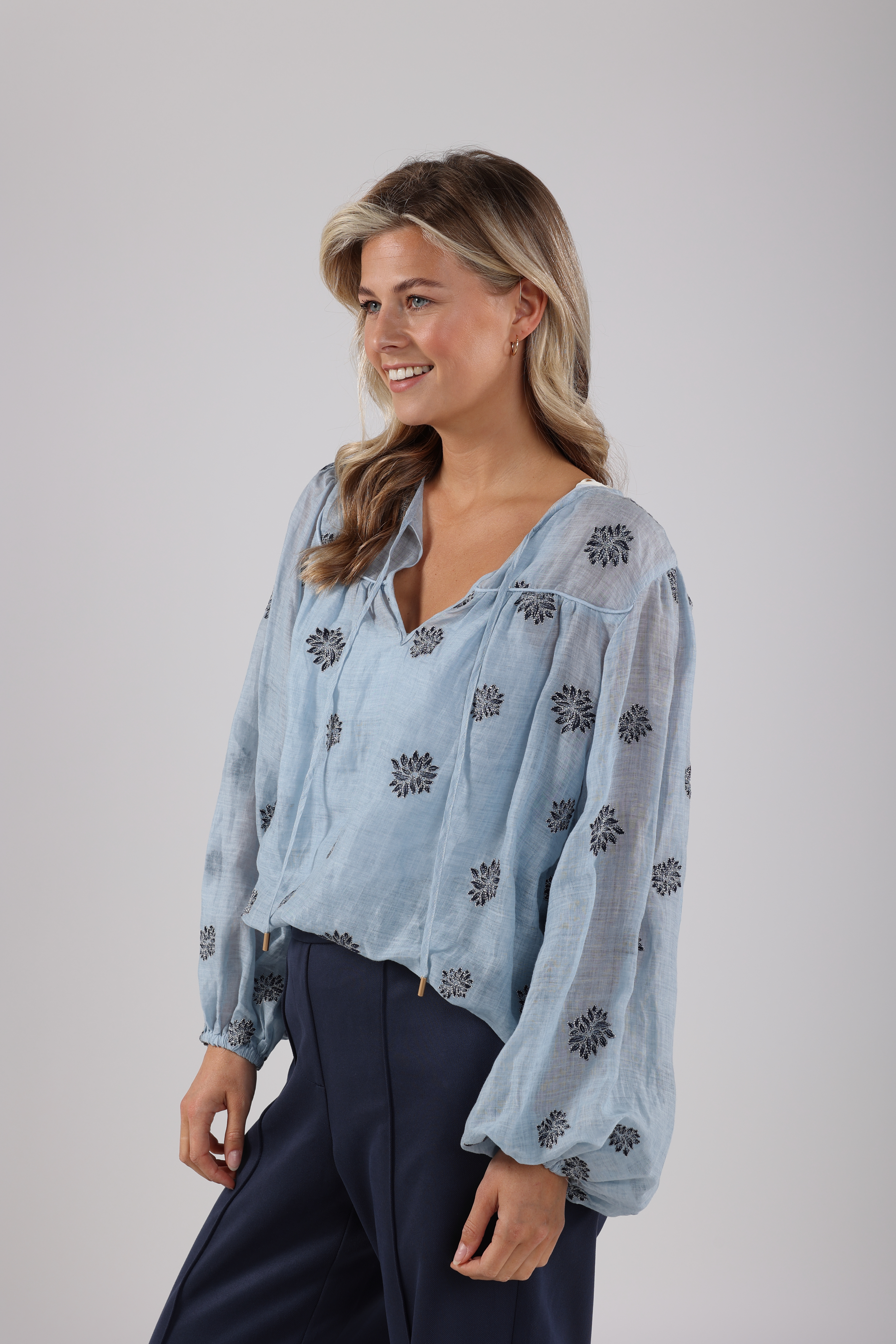 NUKUS Kaoutar Blouse Embroidery | Sky Blue