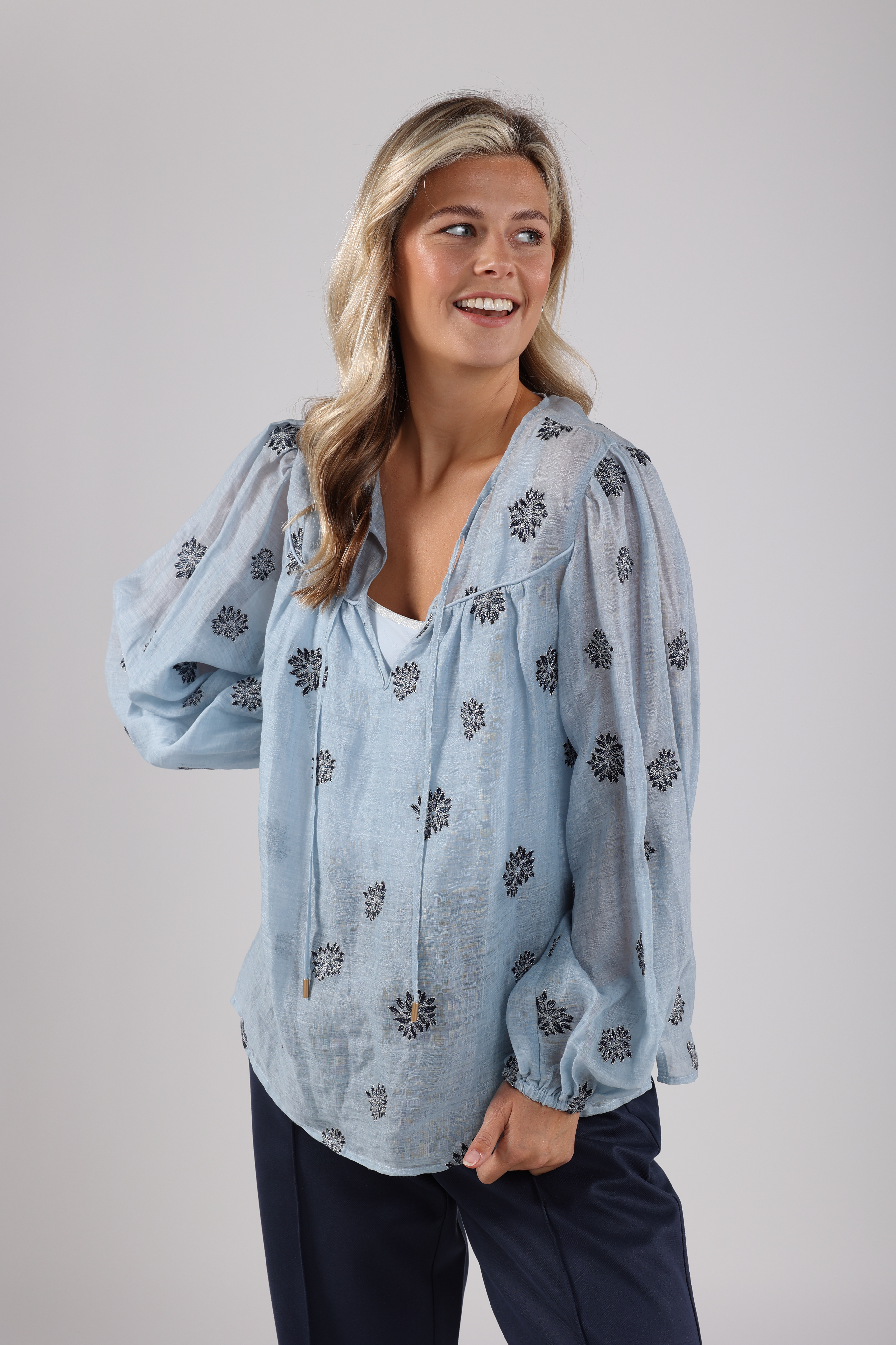 NUKUS Kaoutar Blouse Embroidery | Sky Blue