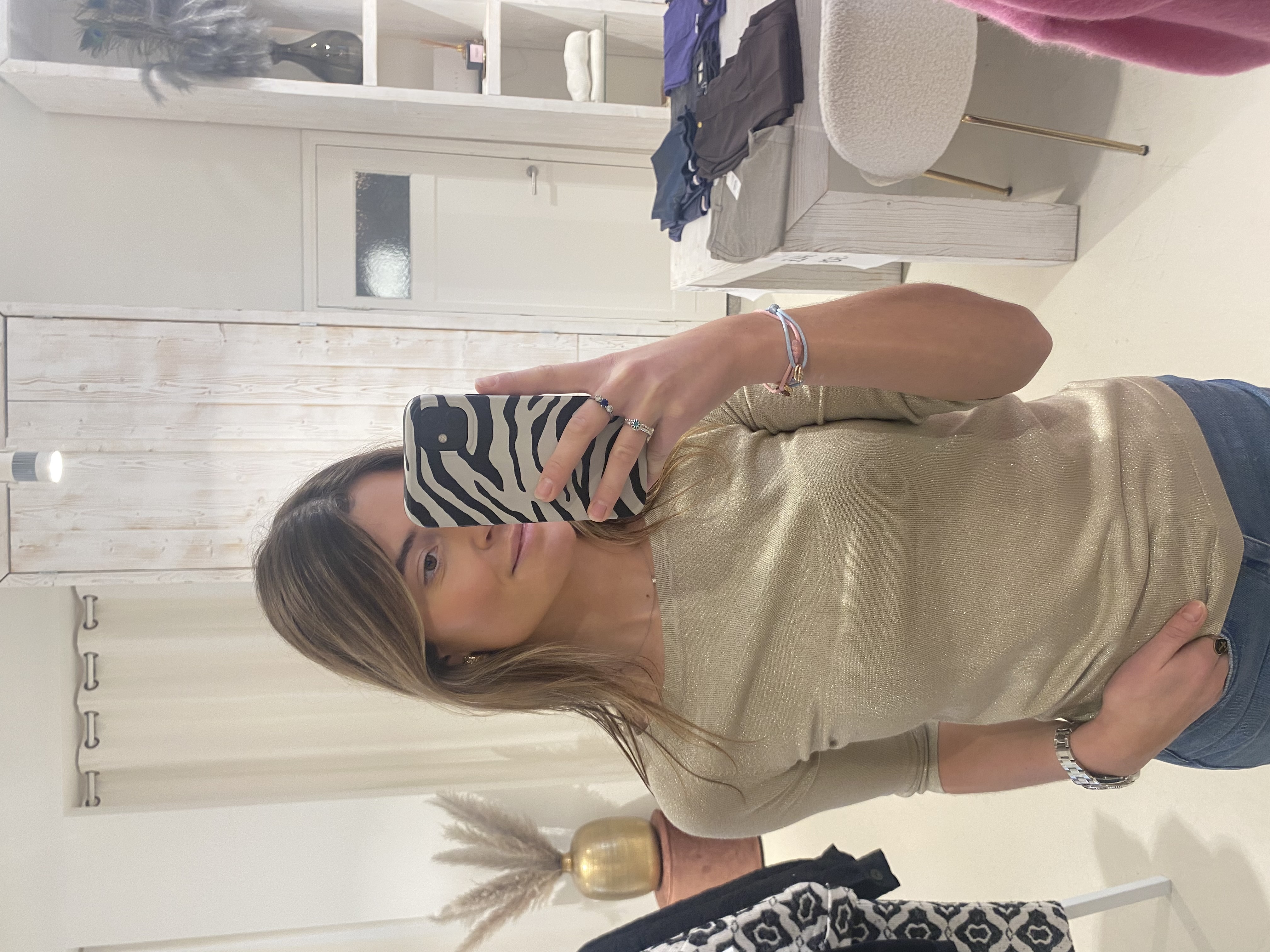 LOT Top Skye Basic Shirt Goud Champagne Lurex