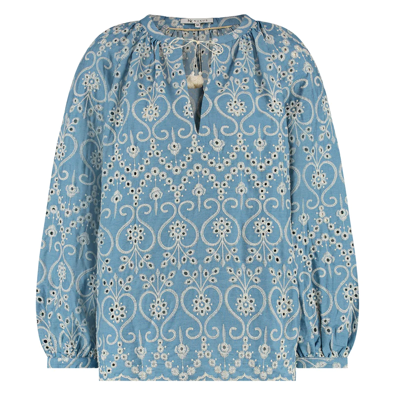 NUKUS Blouse Josephine Embroidery Blue