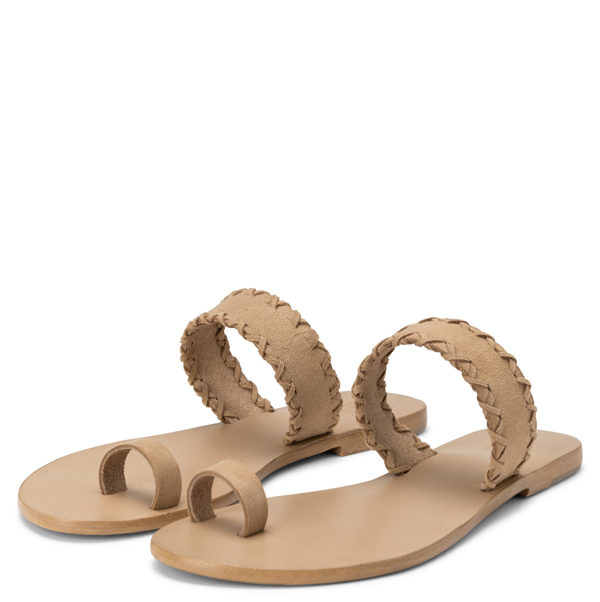 Sandalen YAYA Women Suede Slipper Decoratief Stiksel Wheat