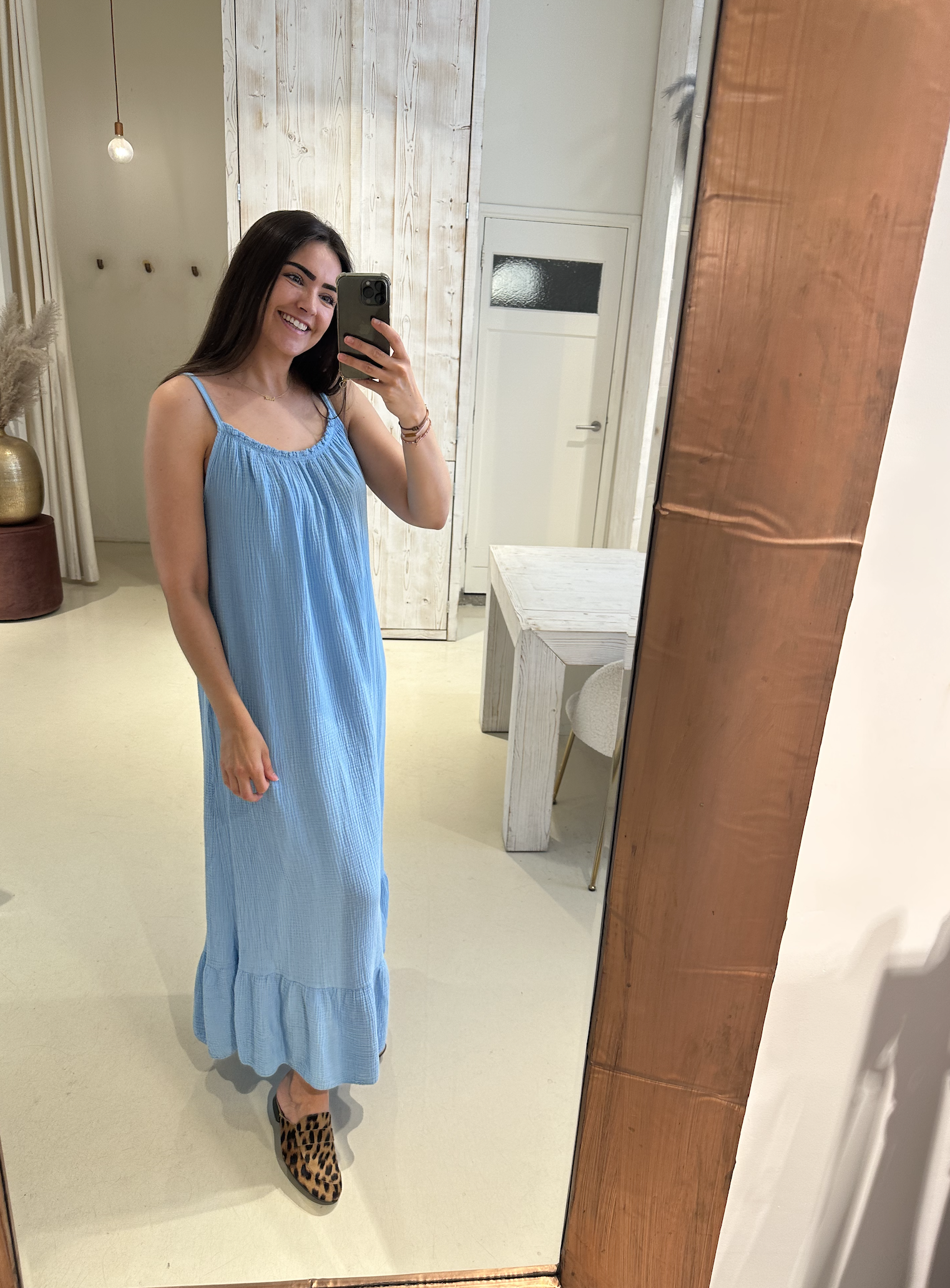 Maxi Jurk Wafel Blauw 
