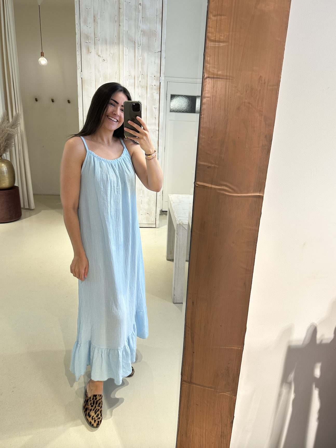 Maxi Jurk Wafel Licht Blauw