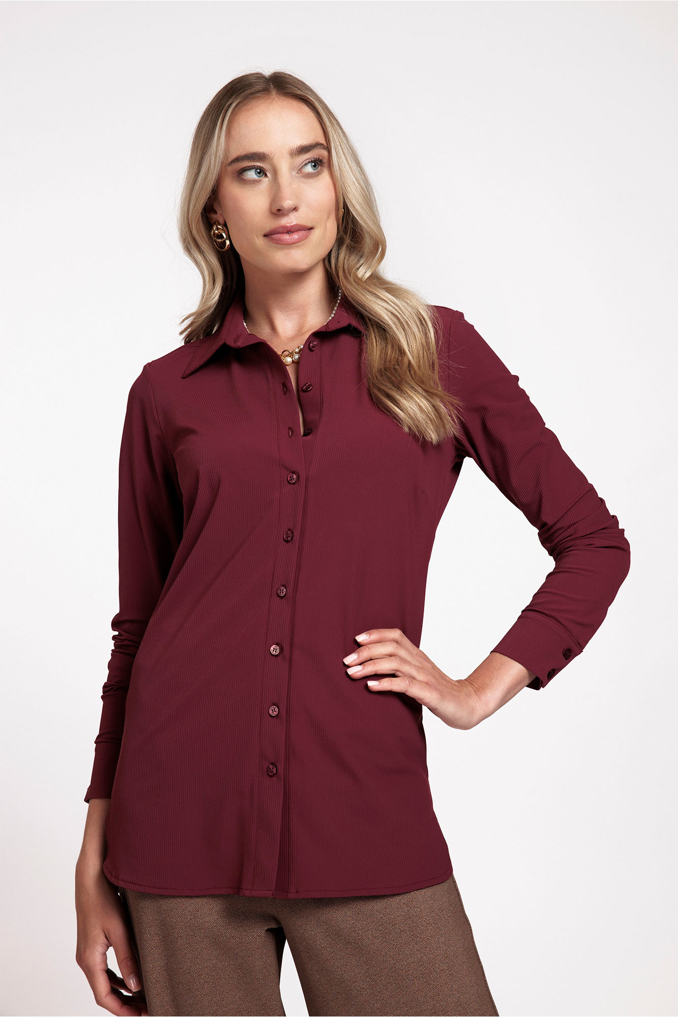 Studio Anneloes Travel Poppy Rib Blouse Bordeaux Bordo