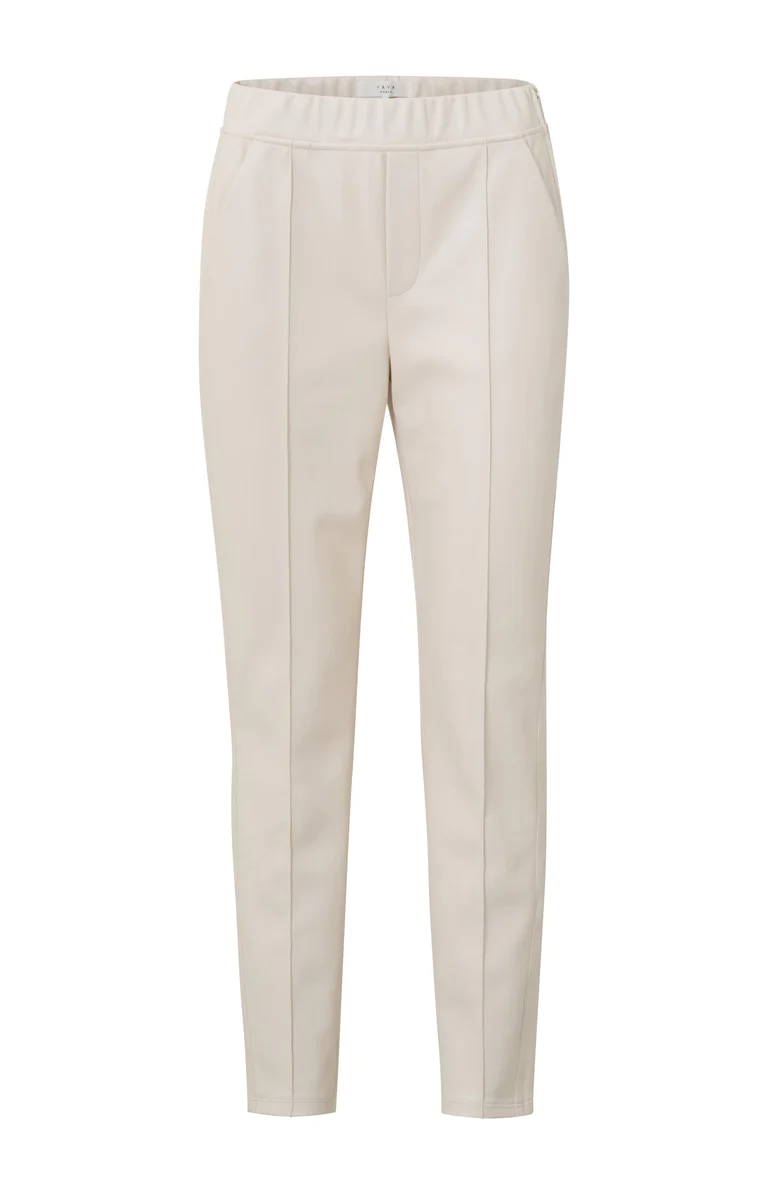 YAYA Broek Faux Leather Steekzakken en Elastische taille Egret Off White