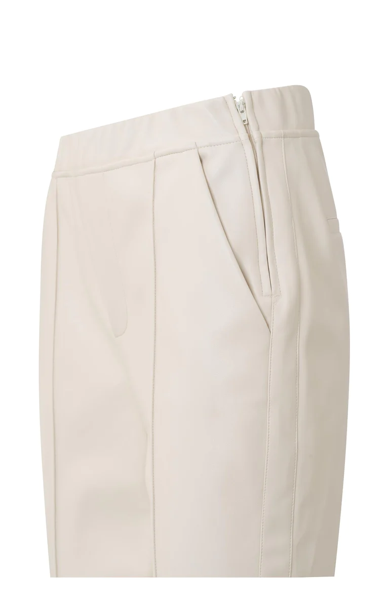 YAYA Broek Faux Leather Steekzakken en Elastische taille Egret Off White