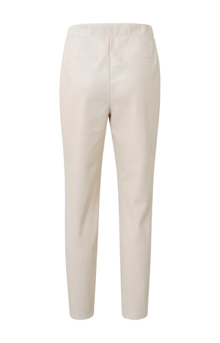 YAYA Broek Faux Leather Steekzakken en Elastische taille Egret Off White