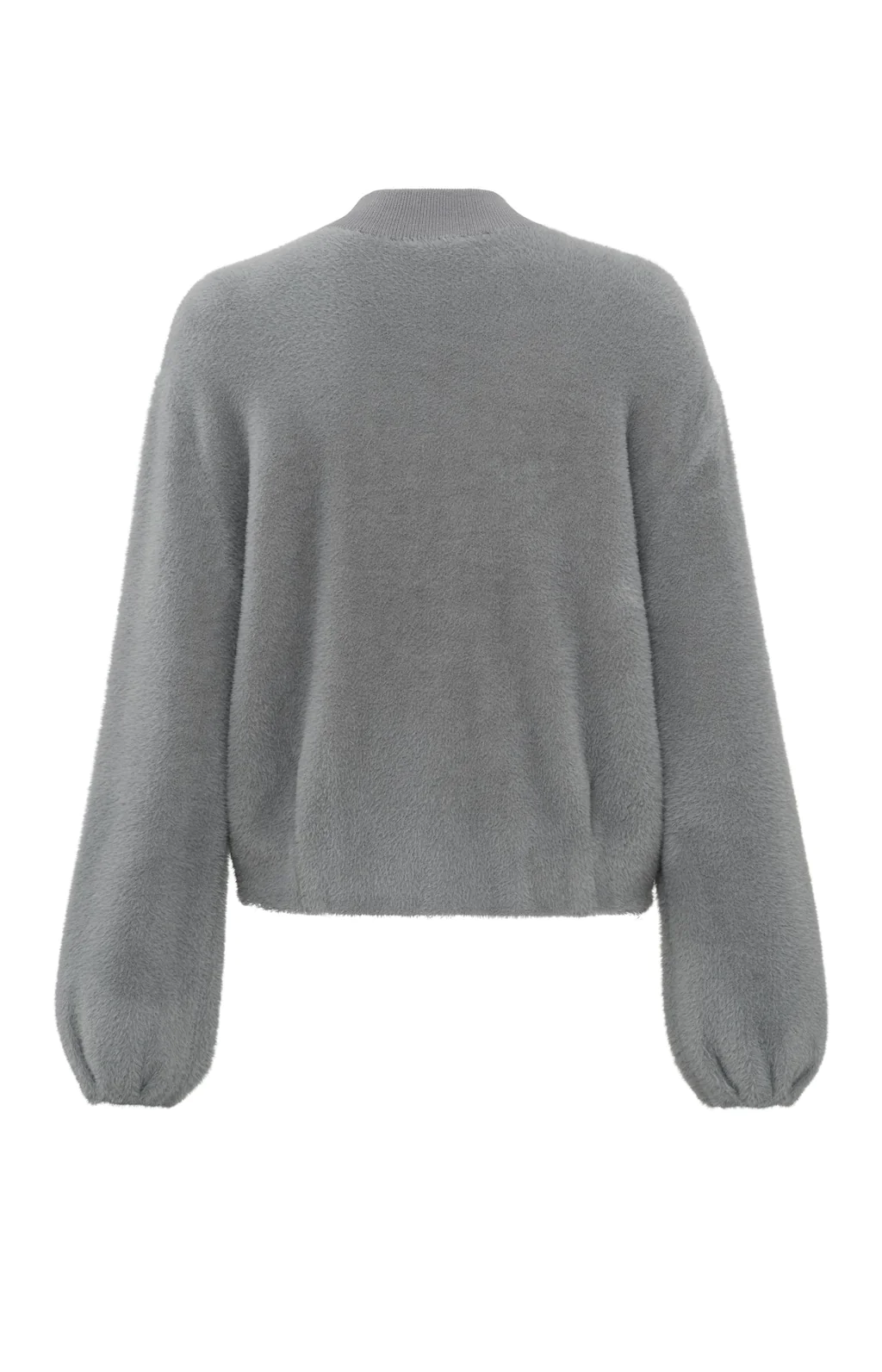 YAYA Fuffly Vest Faux Fur Bomber Vest Lange Pofmouwen en Ritssluiting | Faux Fur Bomber Cardigan Zipper Quill Grey