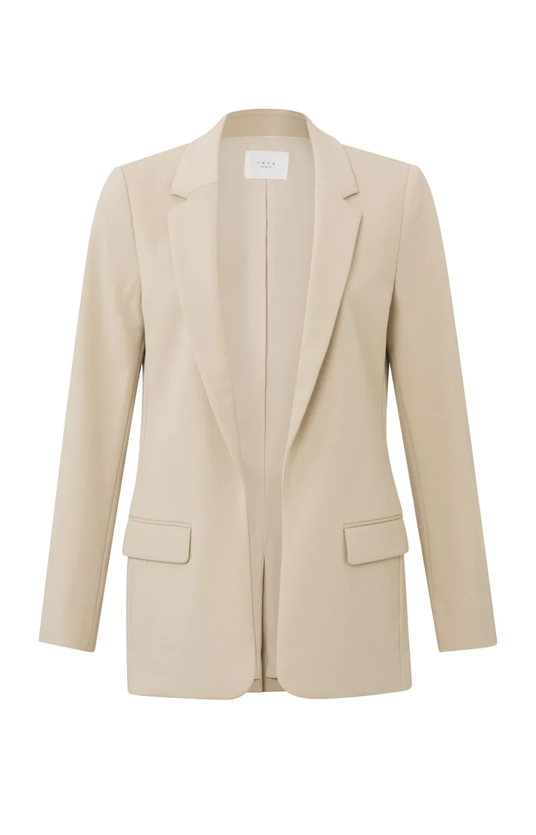 YAYA Jersey Blazer Lange Mouwen Zakken Neutrale tint Oxford Tan Sand