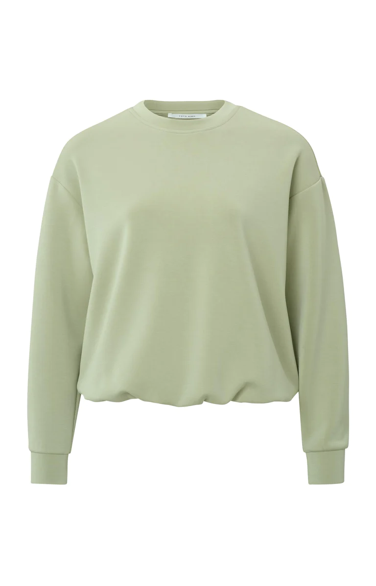 YAYA Scuba trui met ronde hals, lange mouwen en elastische taille Elm Green