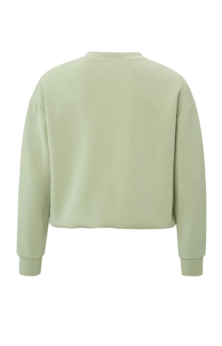 YAYA Scuba trui met ronde hals, lange mouwen en elastische taille Elm Green