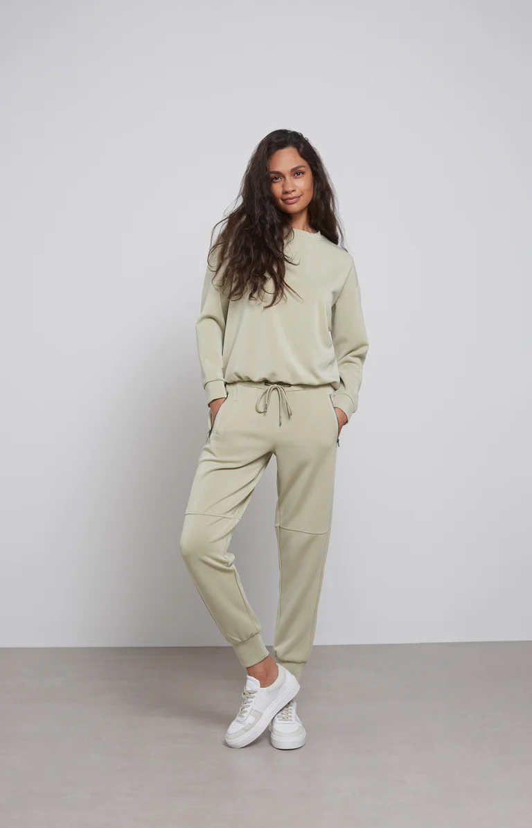 YAYA Scuba trui met ronde hals, lange mouwen en elastische taille Elm Green