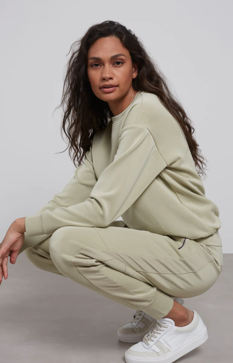 YAYA Scuba trui met ronde hals, lange mouwen en elastische taille Elm Green