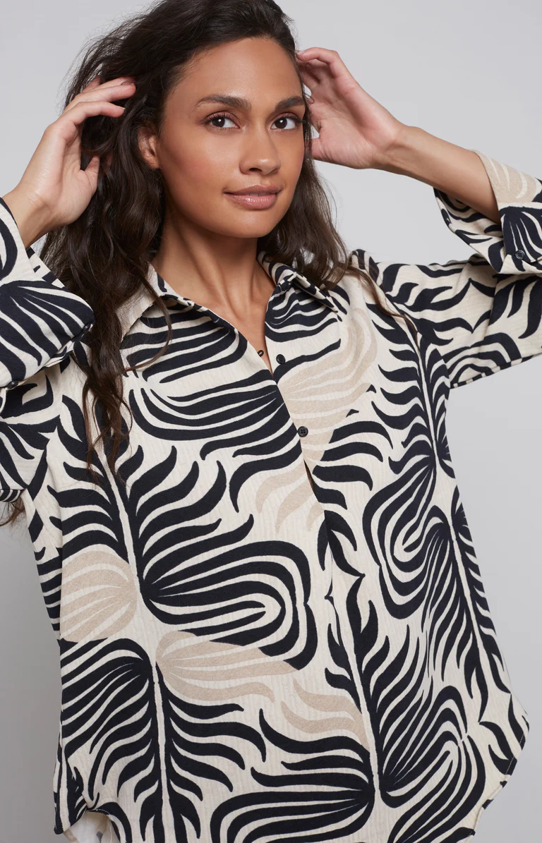 YAYA Soepelvallende Blouse Folklore Print Pumice Stone Sand Dessin