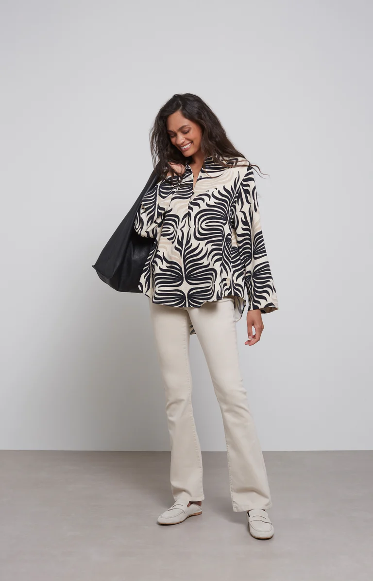 YAYA Soepelvallende Blouse Folklore Print Pumice Stone Sand Dessin