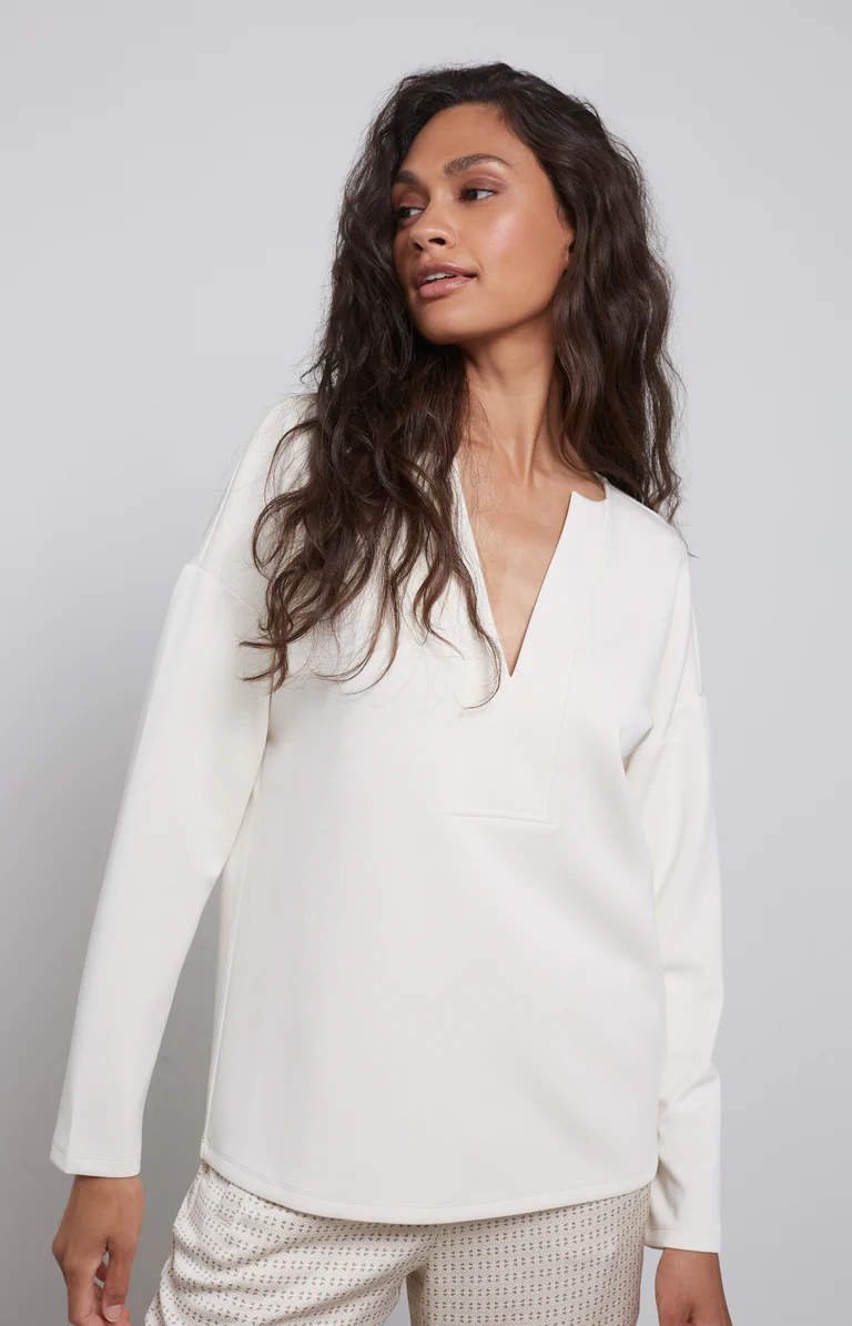 YAYA Sweatshirt Diepe V-hals Wijde fit Birch Sand