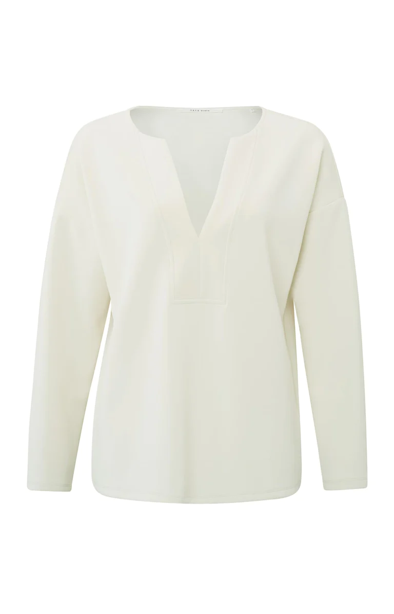 YAYA Sweatshirt Diepe V-hals Wijde fit Birch Sand
