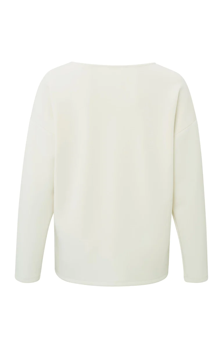 YAYA Sweatshirt Diepe V-hals Wijde fit Birch Sand