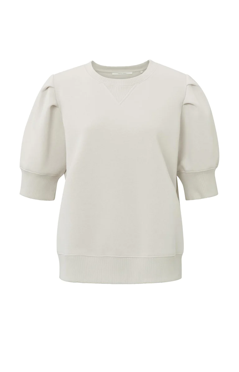 YAYA Top Sweatshirt Ronde Hals, Halflange Pofmouwen Tailleband Pumice Stone Sand