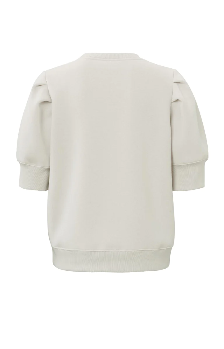 YAYA Top Sweatshirt Ronde Hals, Halflange Pofmouwen Tailleband Pumice Stone Sand