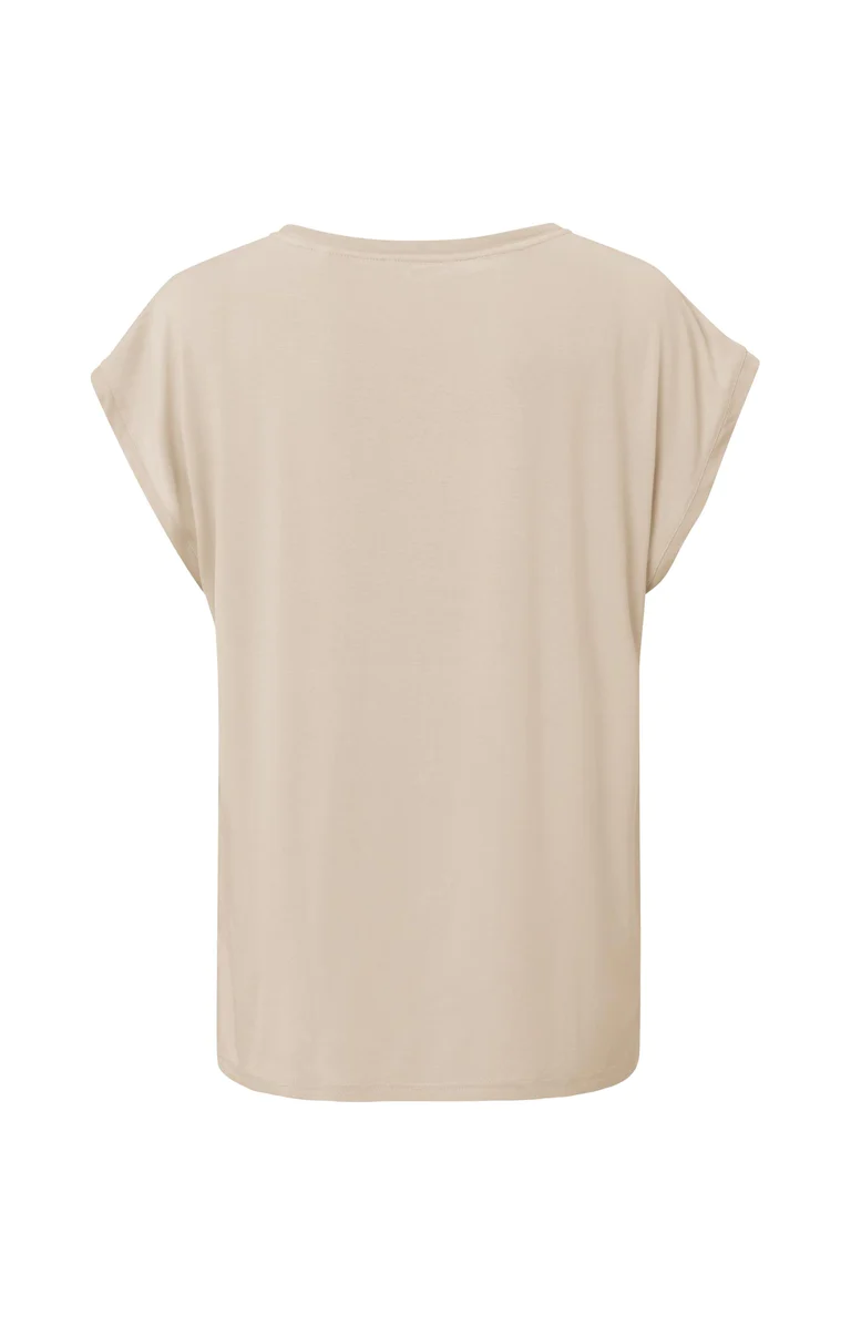 YAYA Top Ronde Hals Oxford Tan Sand