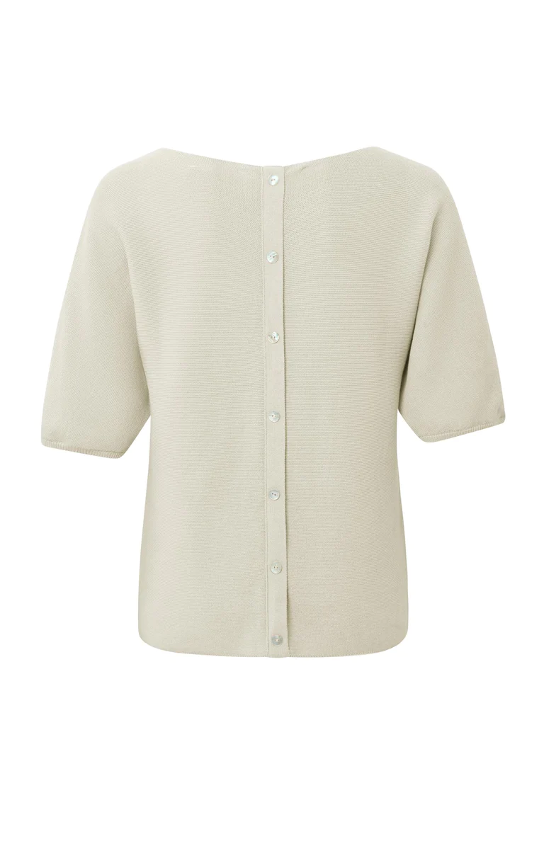 YAYA Trui met boothals, korte pofmouwen en knoopdetails op de rug Light Grey