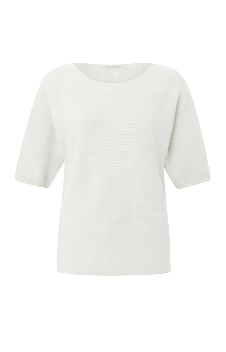 YAYA Trui met boothals, korte pofmouwen en knoopdetails op de rug Wool White