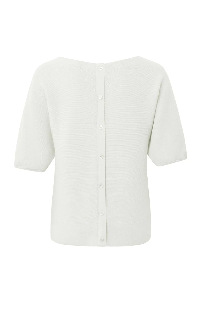 YAYA Trui met boothals, korte pofmouwen en knoopdetails op de rug Wool White