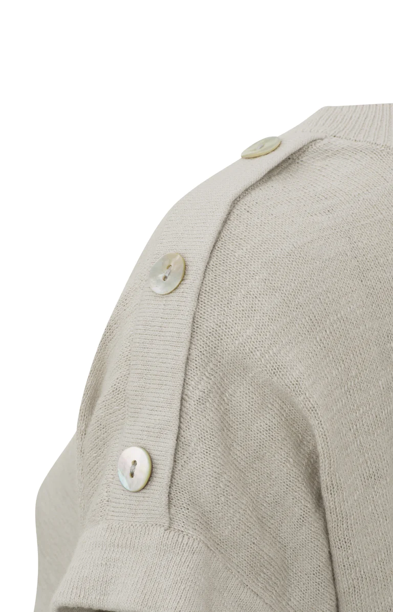 YAYA Top Trui Korte Mouwen V-hals Knoop Detail Schouder Pumice Stone Sand