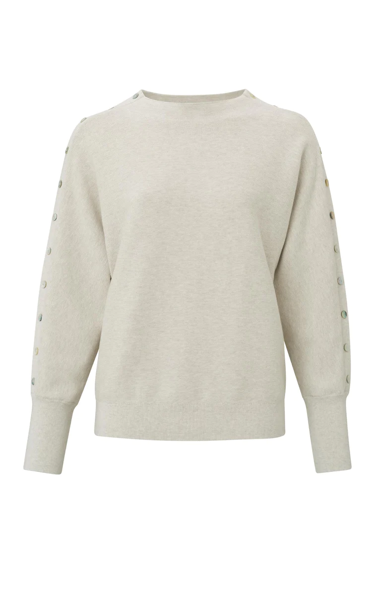 YAYA Trui met ronde hals, lange mouwen en knoopdetails op mouw Light Grey Melange