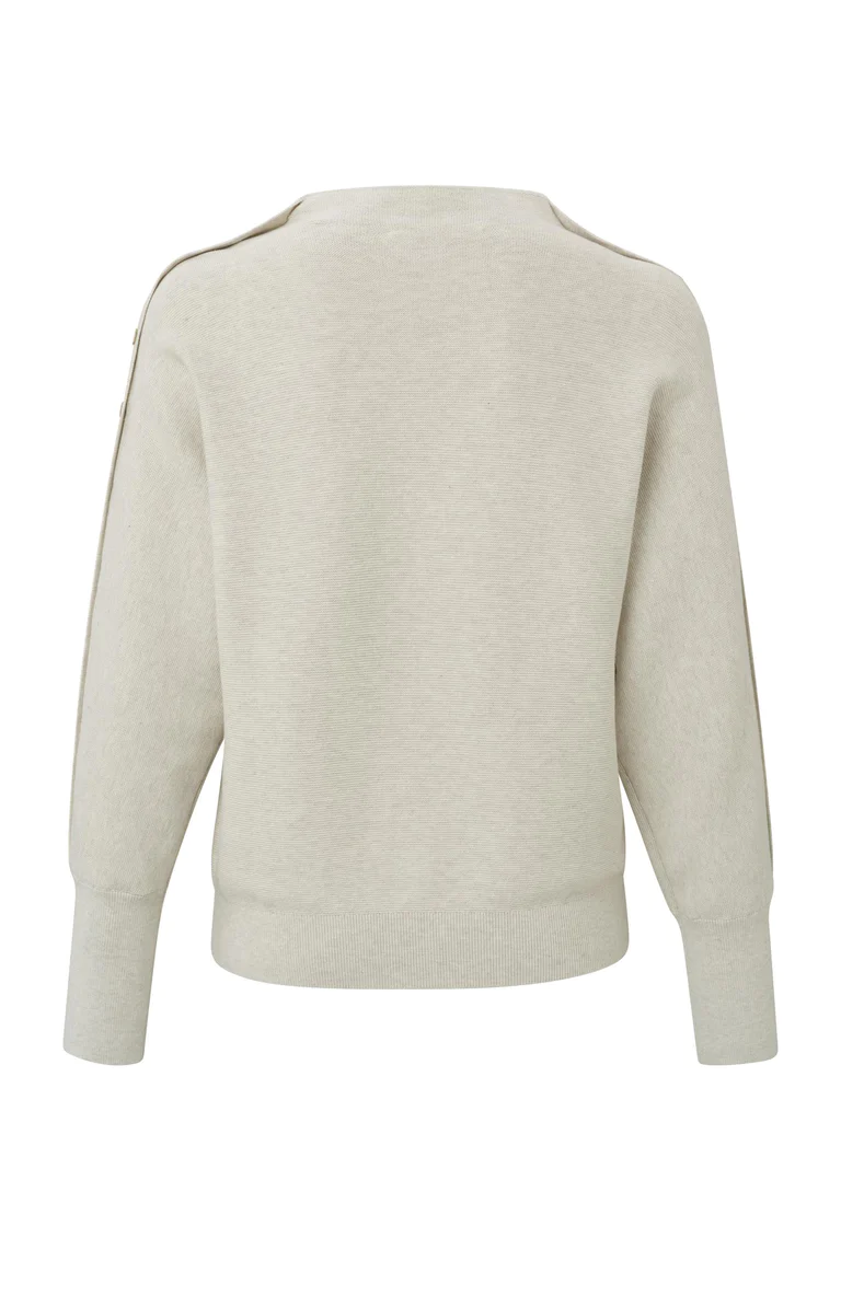 YAYA Trui met ronde hals, lange mouwen en knoopdetails op mouw Light Grey Melange